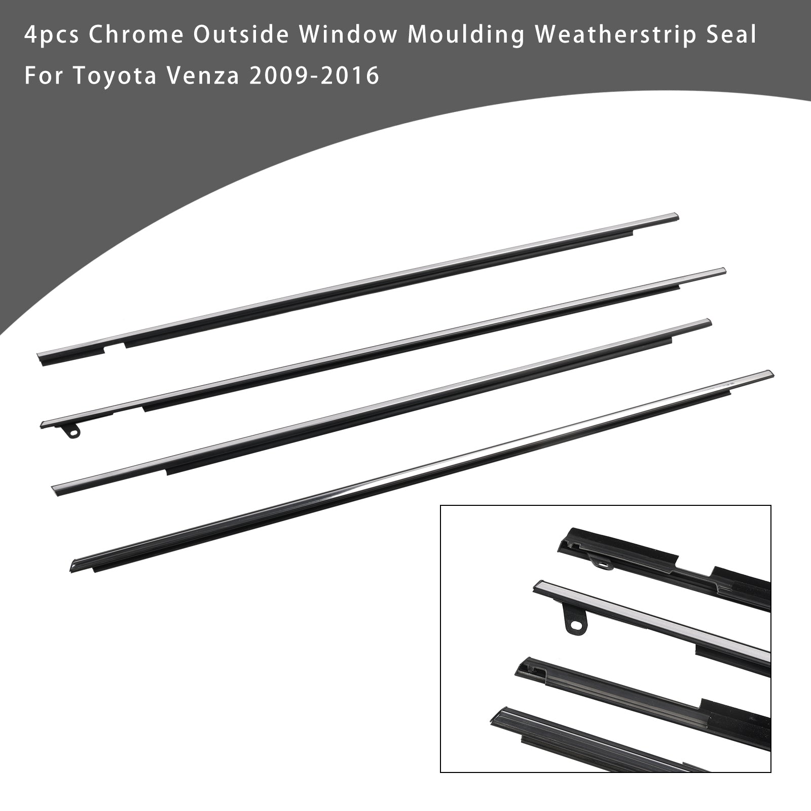 2009-2016 Toyota Venza 4pcs Chrome Moulage de fenêtre extérieur Moulage WEATHERSTRIP 757120T010