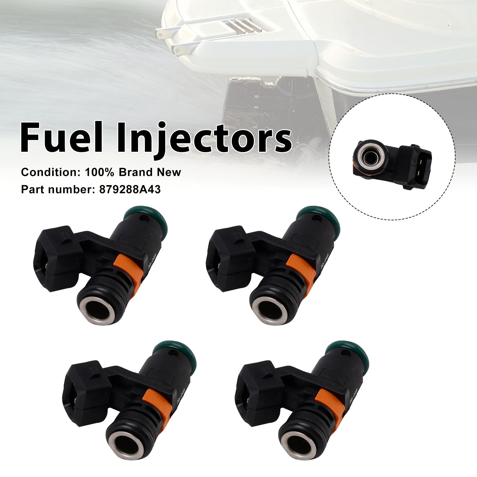 4PC 879288A43 Fuel Injectors For Mercruiser Sterndrive Gas Engines 3.0L