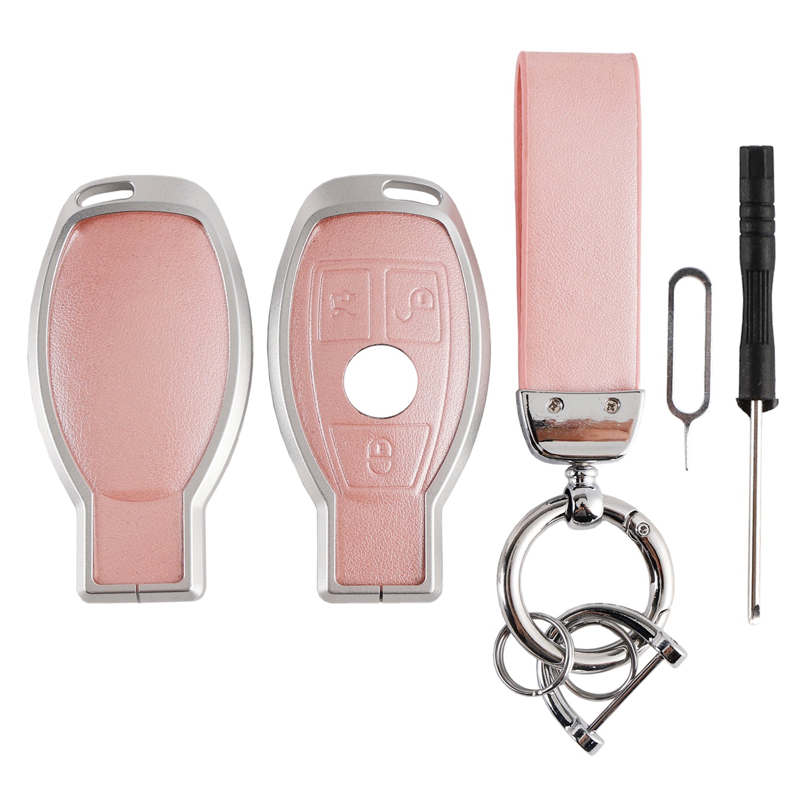 ALLIAGE CUIR Aluminium TPU Car clé Couvre de boîtier rose pour Benz GLC GLK CLS