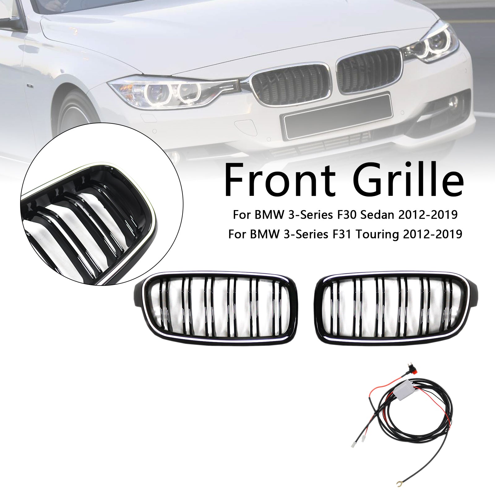 Parrilla frontal tipo riñón de doble listón para BMW Serie 3 F30 Sedan 2012-2019
