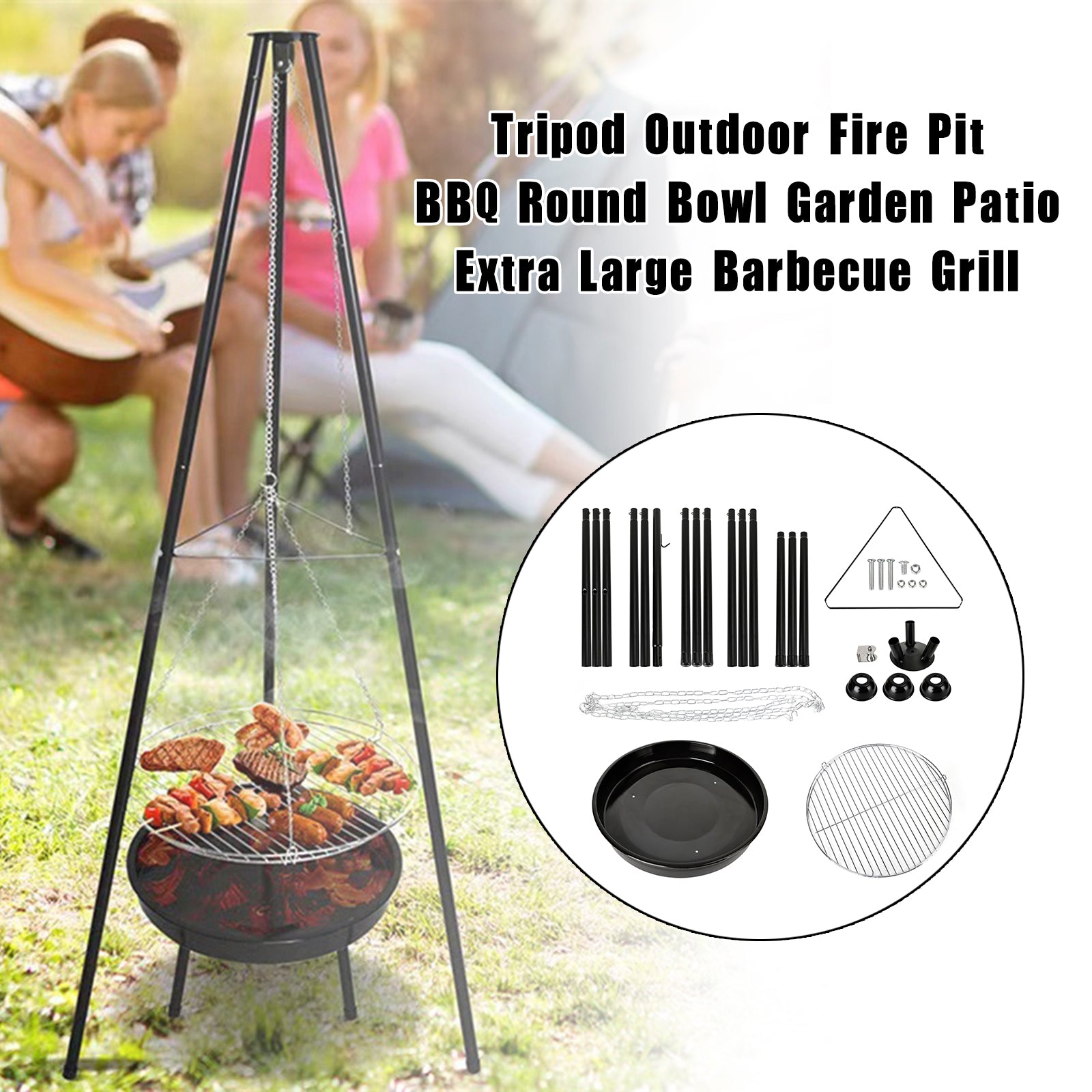 Tripé Outdoor Fire Pit BBQ redonda do jardim do jardim de churrasco extra grande