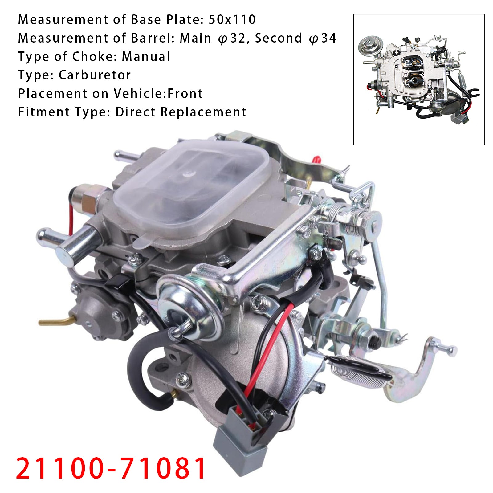 Carburetor 21100-71081 For Toyota 3Y Hiace Hilux Dyna Delta Forklifts 2.0L 82-90