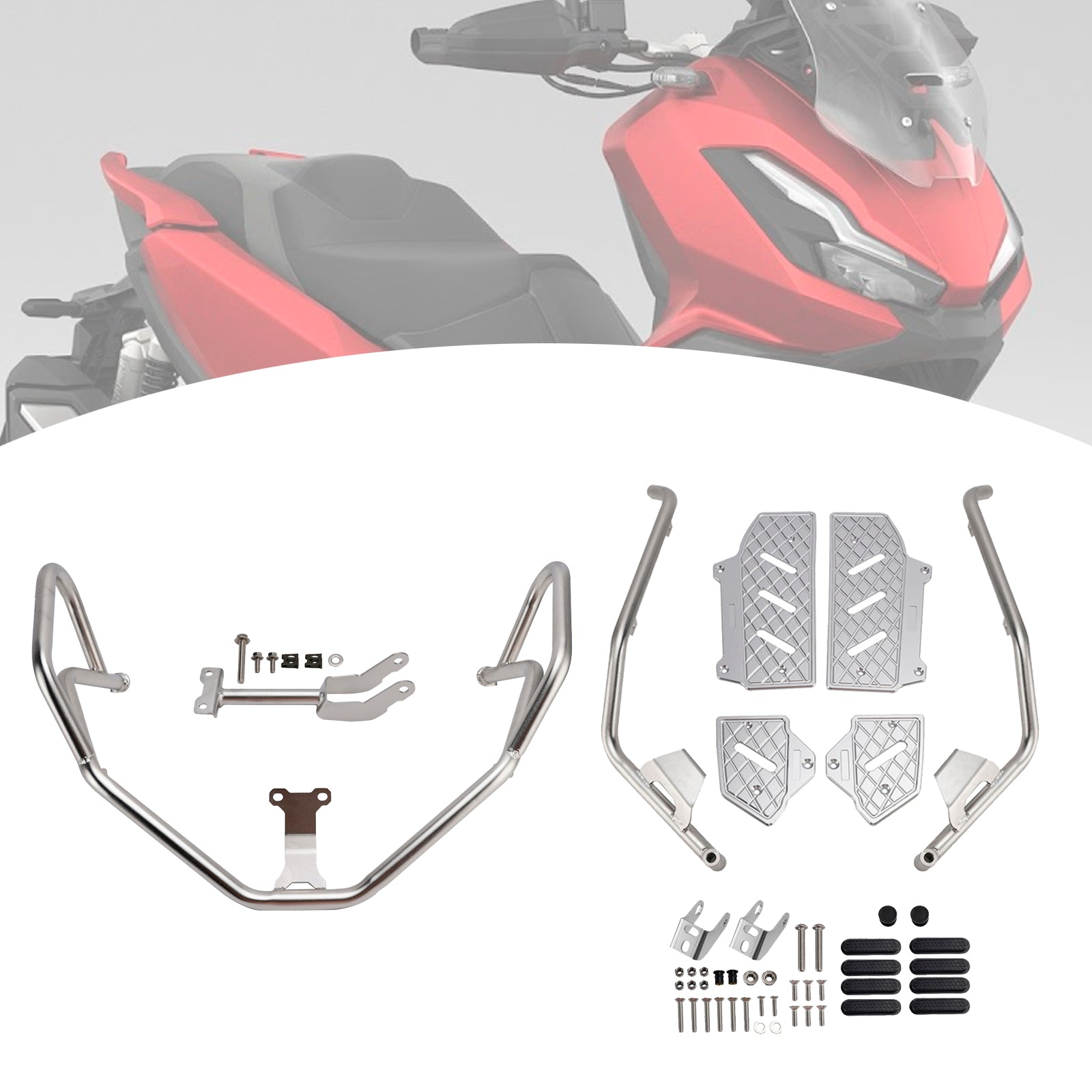 Upper Lower Kit Engine Guard Frame Crash Bar Silver For Honda Adv350 2022-2025
