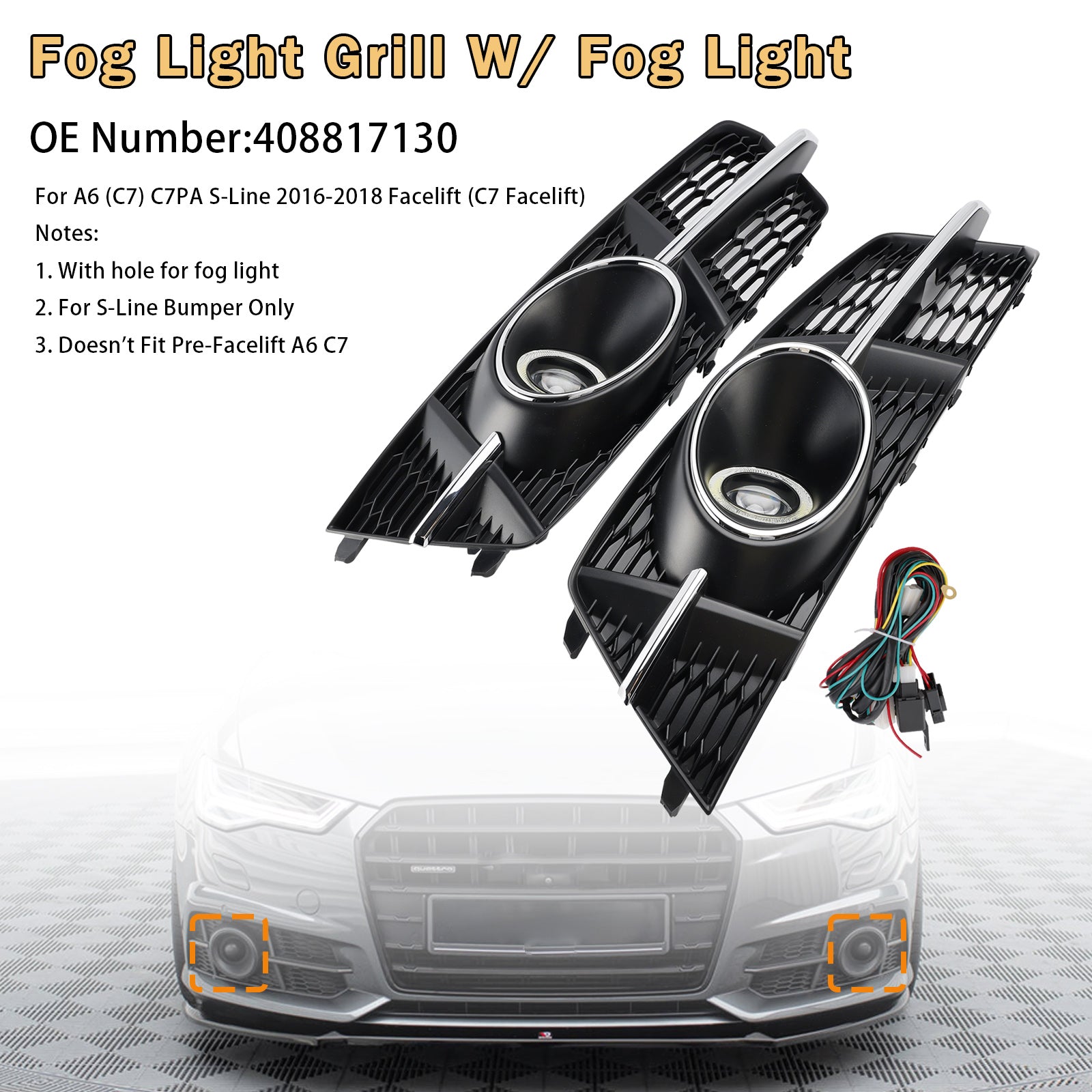 2016-2018 Audi A6 S6 Sline antibrouillard gril couvercle lampe grille avec antibrouillard