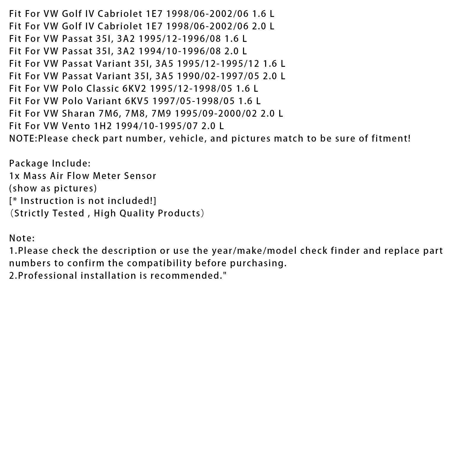 Luftmassmätare Sensor för Audi A4 VW Golf III Cabriolet Corrado 037906461B