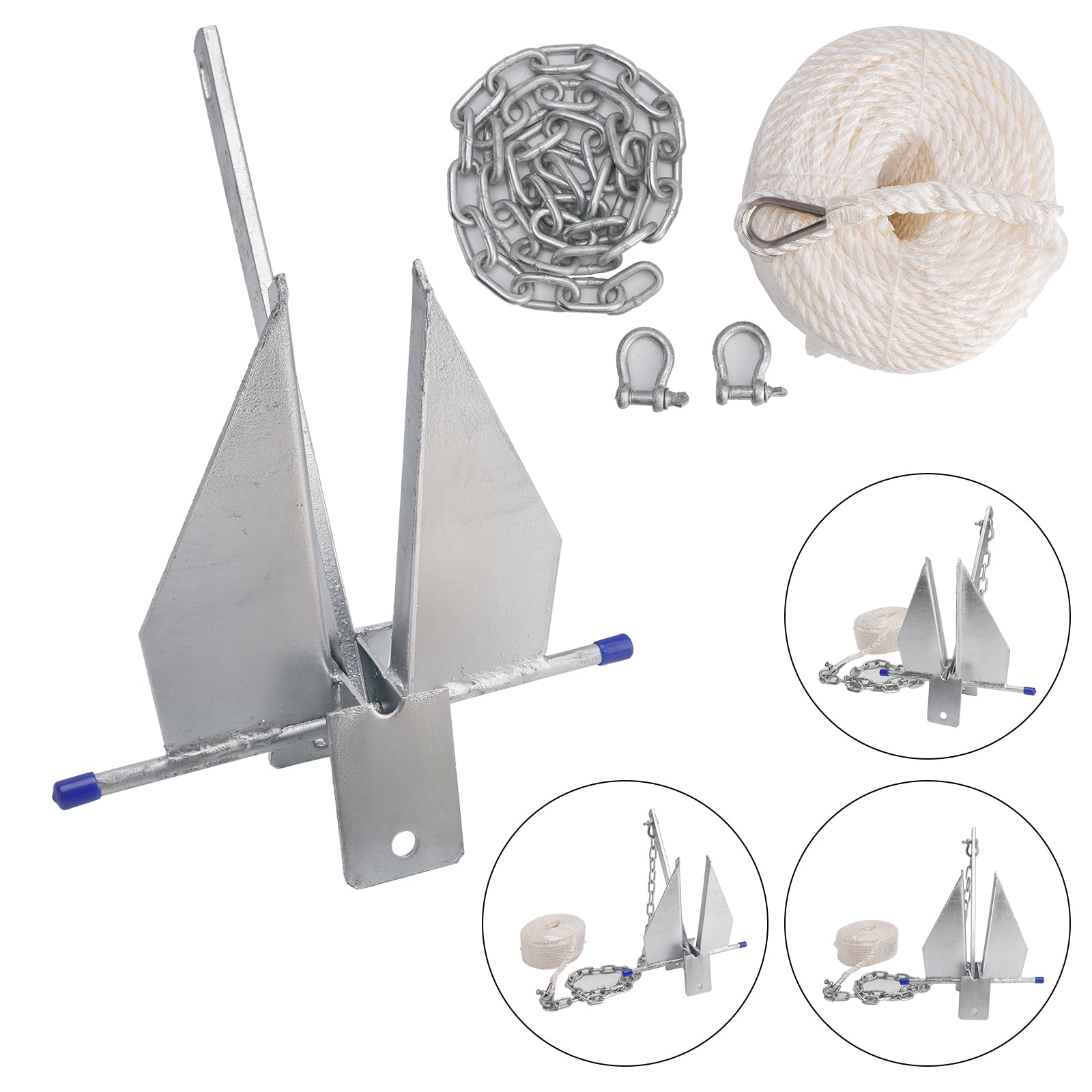 Kit gegalvaniseerd bootanker 13 lbs schuifanker & Ketting & Touw Zilver Voor Boot 13lbs