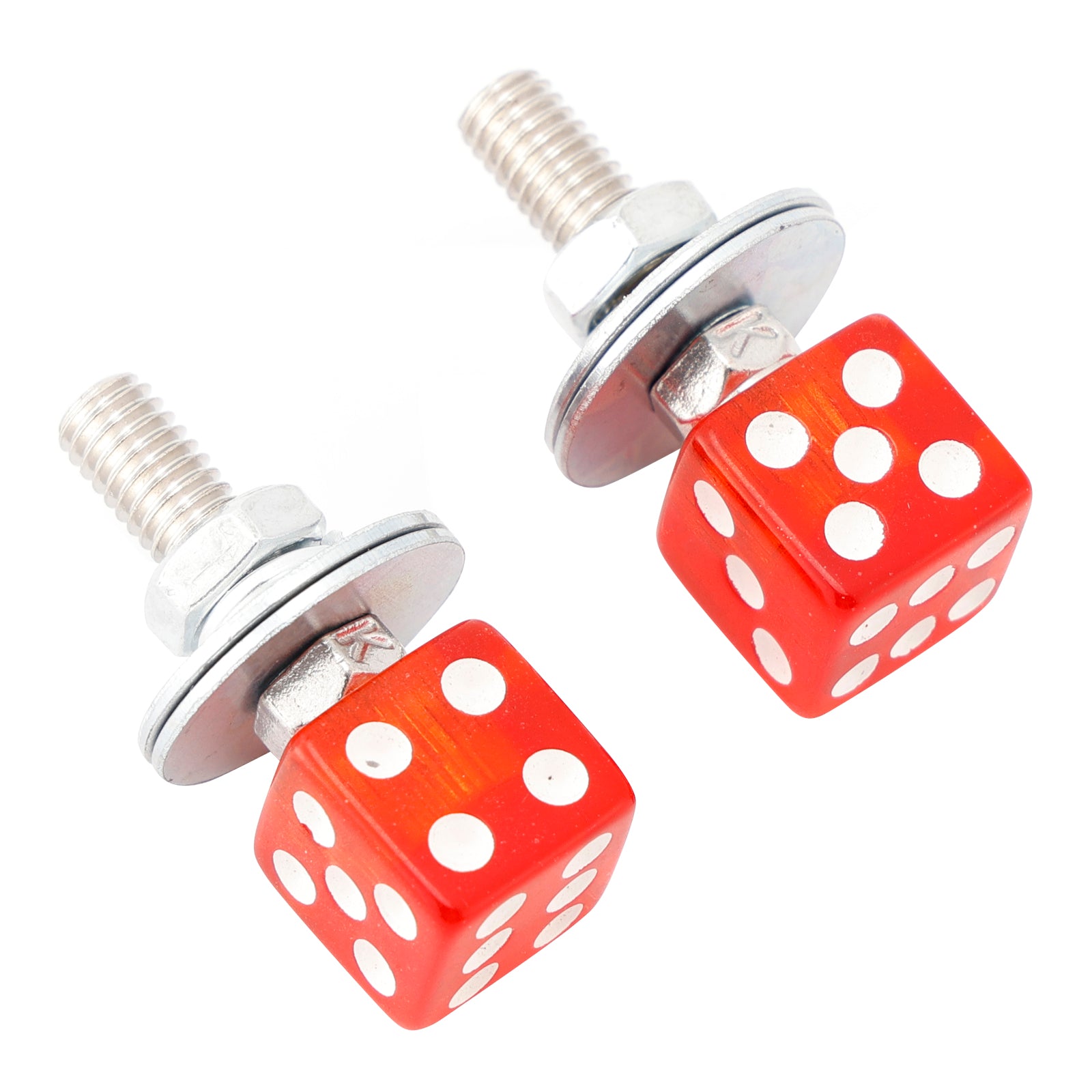 2x Motorcycle Bike Plastic Red Dice License Plate Bolt On Screw On Frame Nut