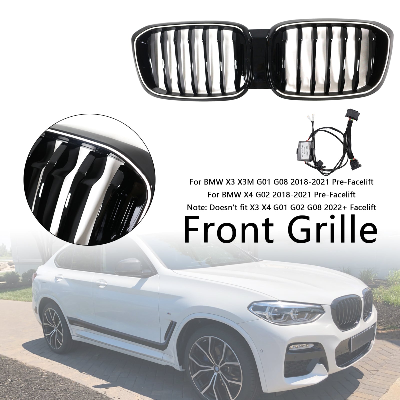 2018-2021 BMW X3 X3M G01 G08 Pre-Facelift Gloss Black Front Kidney Mesh Grill Grille 51138469959 51138469960