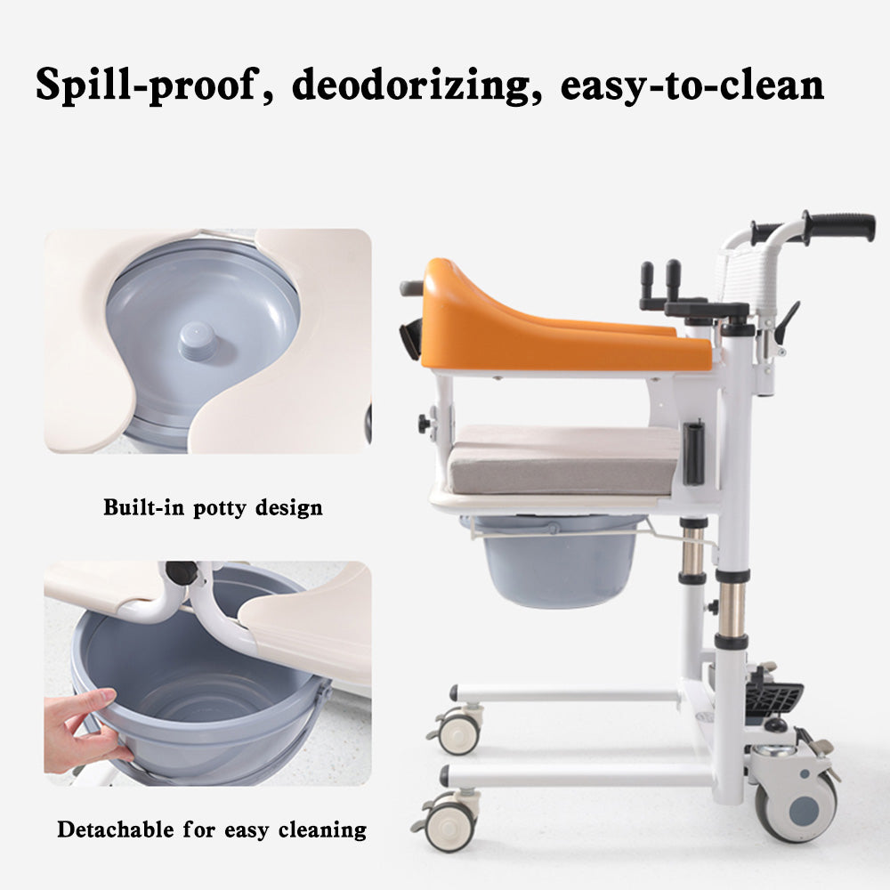 Elderly Patient Lift and Transfer Wheelchair W/180° Split Seat and Bedpan
