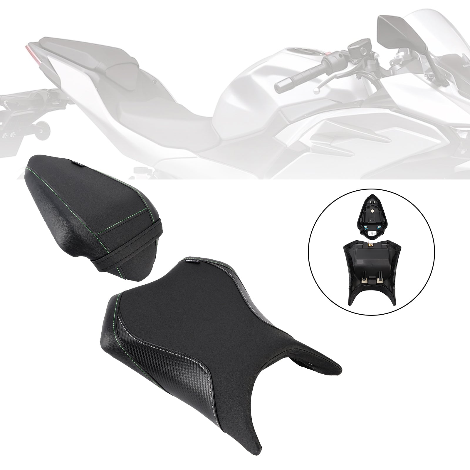 Front&Rear Raider Passenger Cushion Kit Black1 For Kawasaki Ninja 500 Z500 24-25