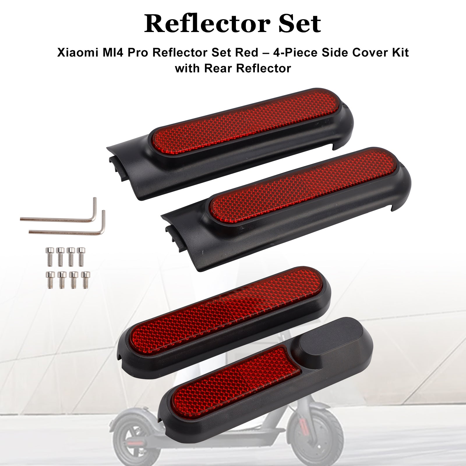Conjunto de 4 tampas laterais de scooter com refletor traseiro para Xiaomi 4 Pro (1ª geração)