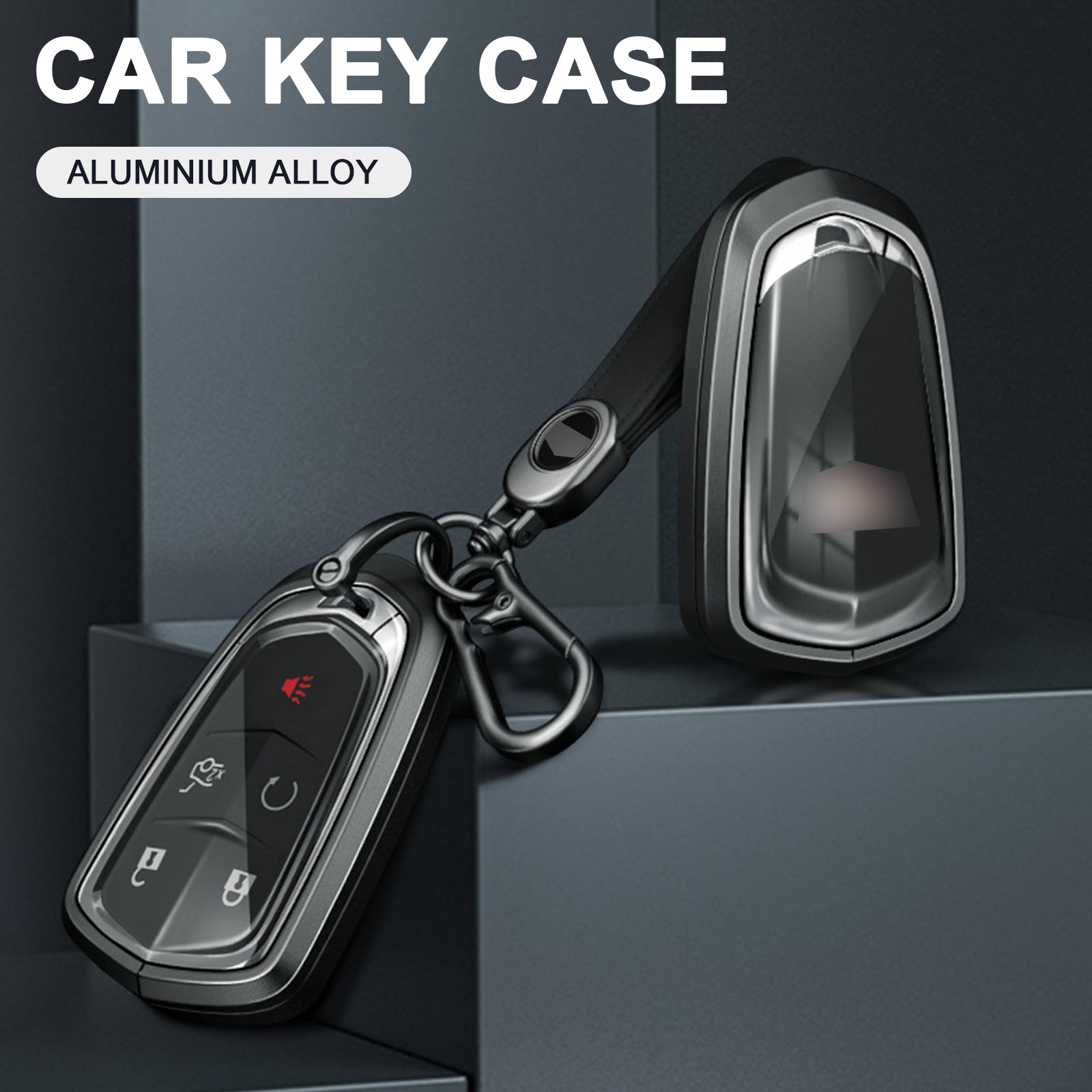 Aluminum Alloy TPU Silvery Car Key Case Cover With Buckle For Cadillac