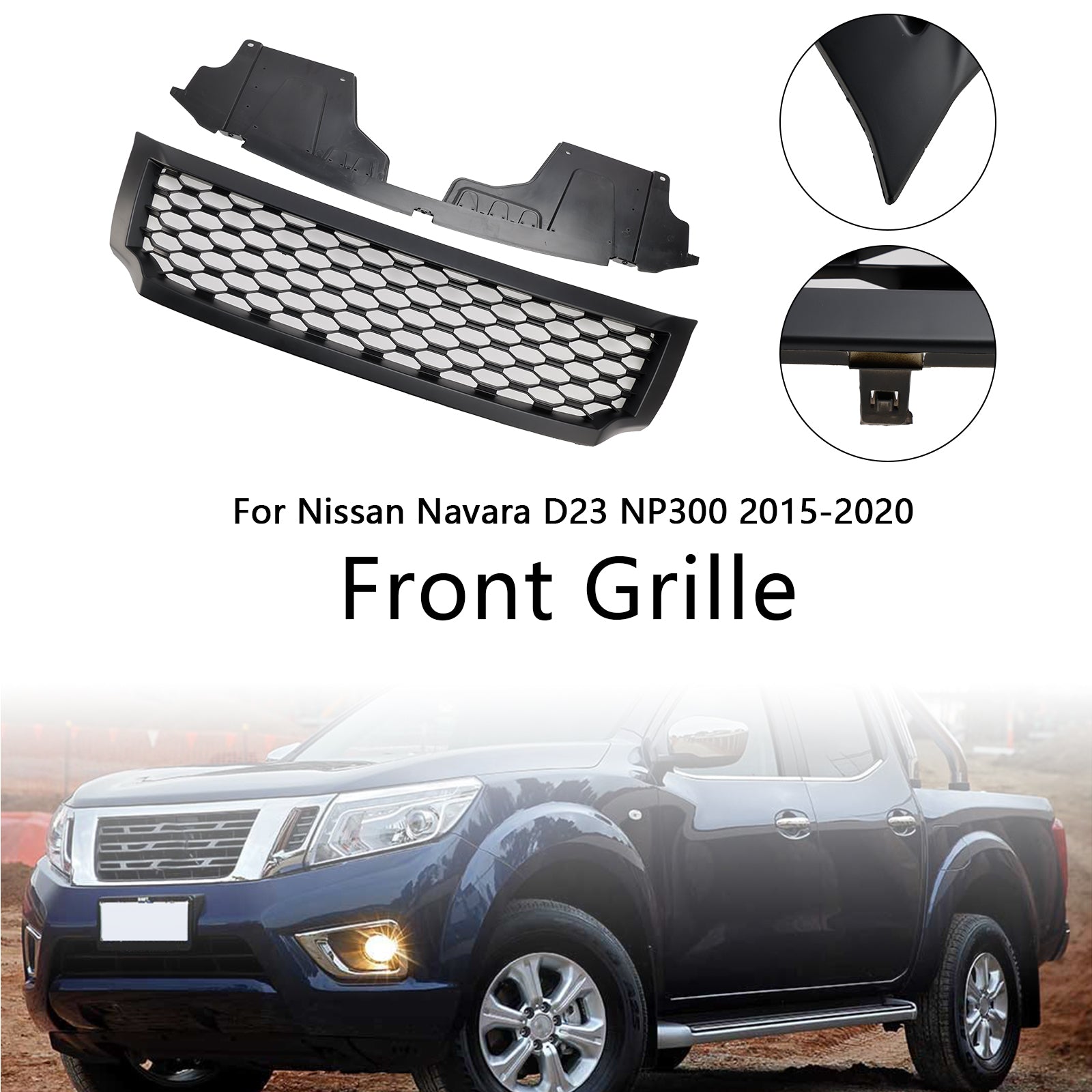 2015-2020 Nissan Navara NP300 D23 Matt Black Front Challed Grill Grille