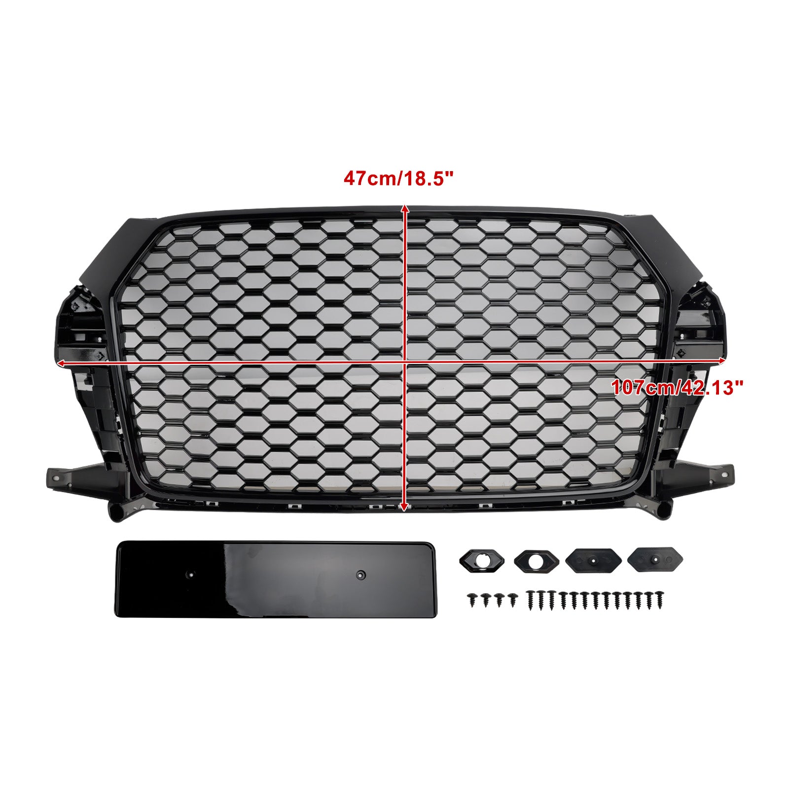 RSQ3 Style Front Honeycomb Grille Grill Fit Audi Q3 2016-2018 Gloss Black