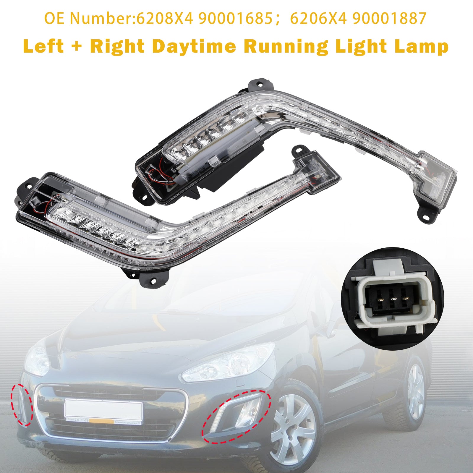 Left + Right DRL Light Lamp LED Bulbs For Peugeot 308 Mk1 Hatch 2011-2014