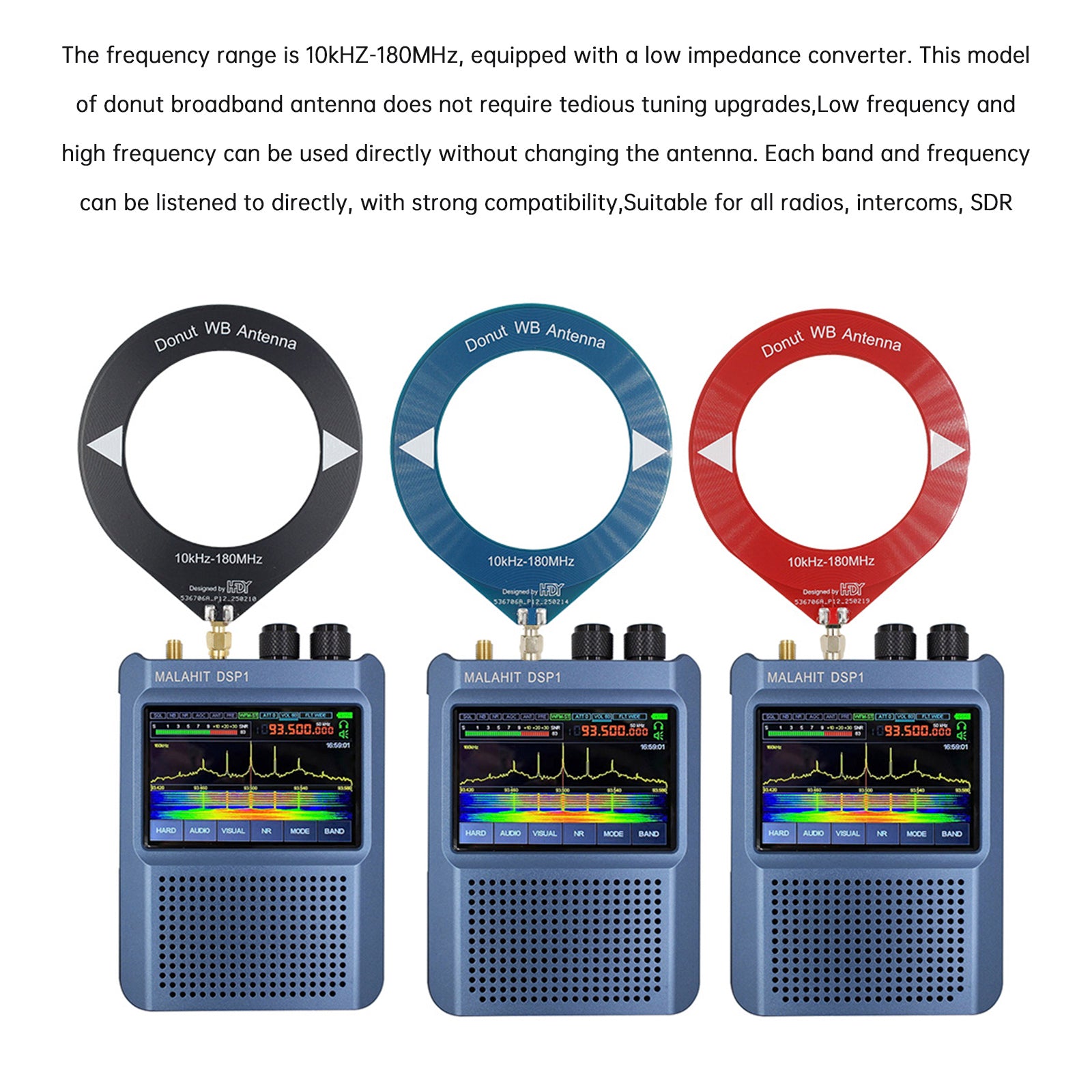Antenne donut à anneau de couverture pleine bande 10 kHz-180 MHz, ondes courtes/moyennes SDR