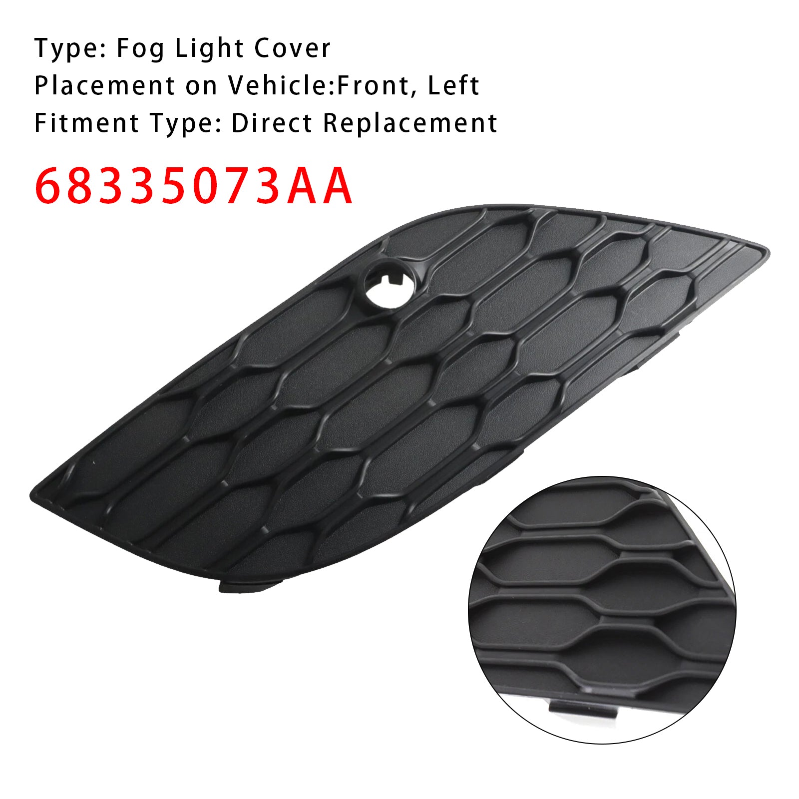 2017-2022 Jeep Grand Cherokee Left Side Bumper Fog Light Cover 68335073AA