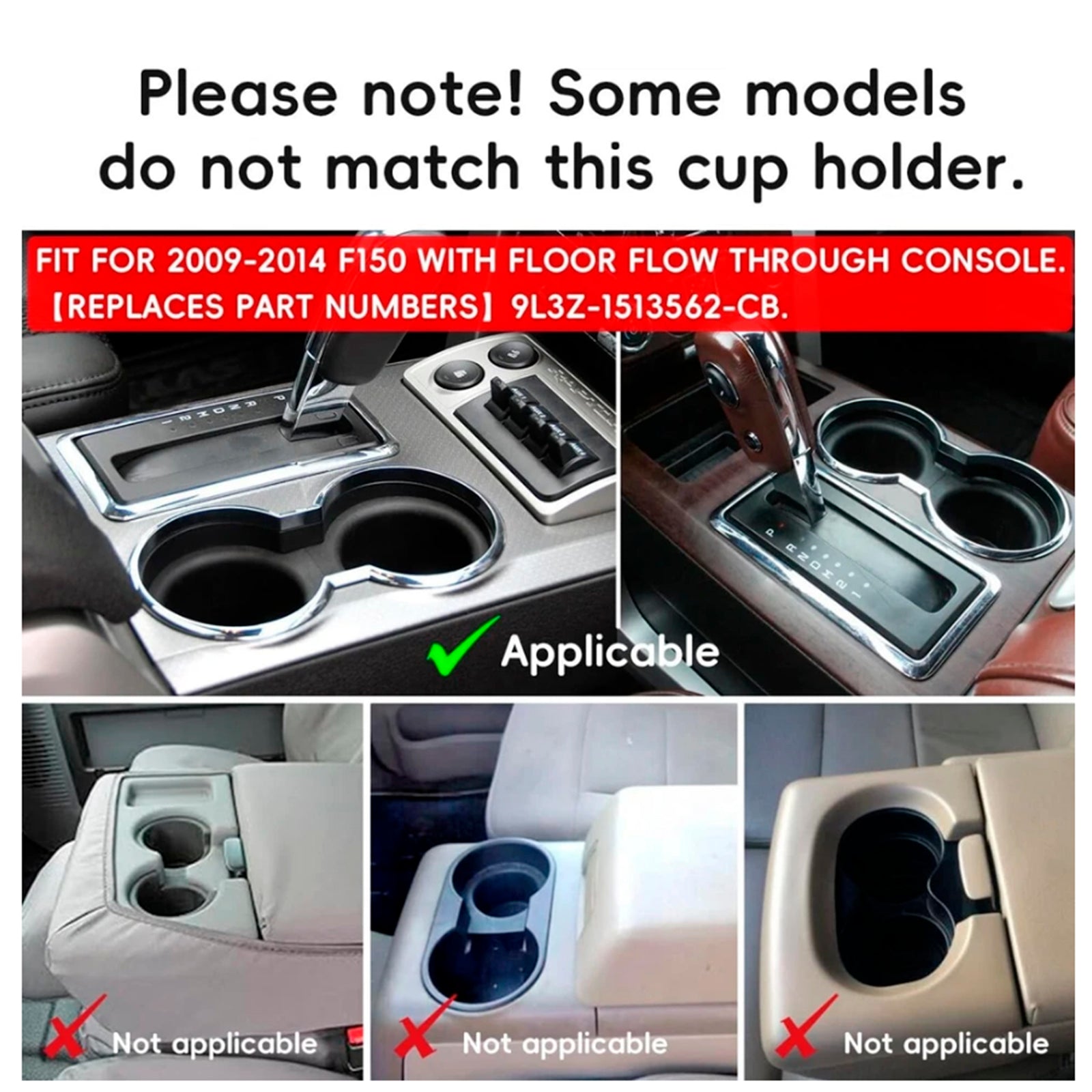 2009-2014 Ford F-150 Front Center Console Cup Holder Insert 9L3Z-1513562-CB