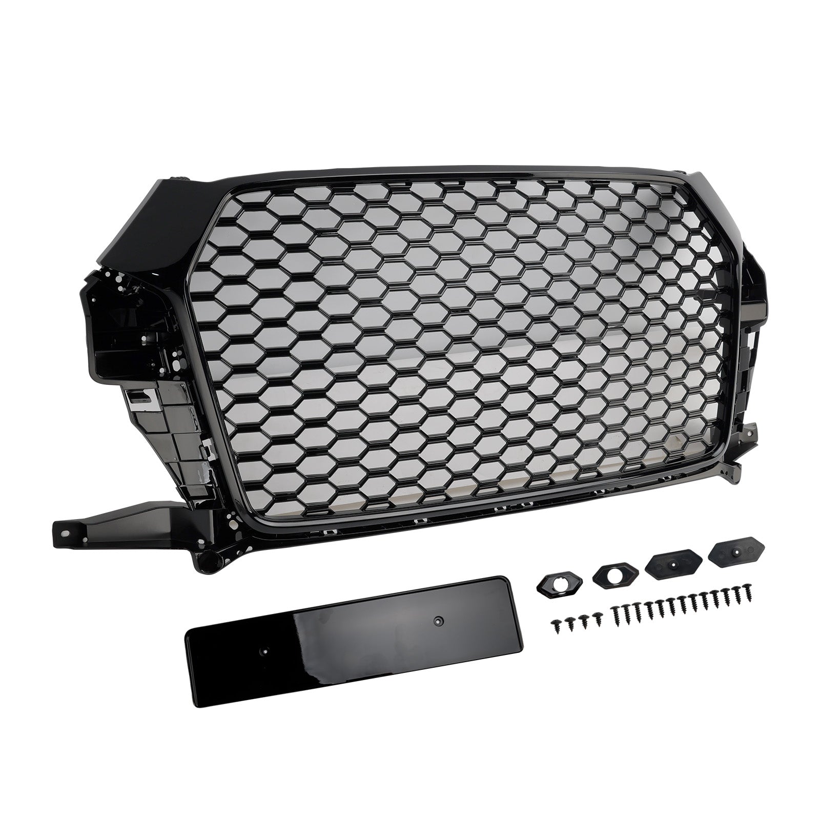 RSQ3 Style Front Honeycomb Grille Grill Fit Audi Q3 2016-2018 Gloss Black