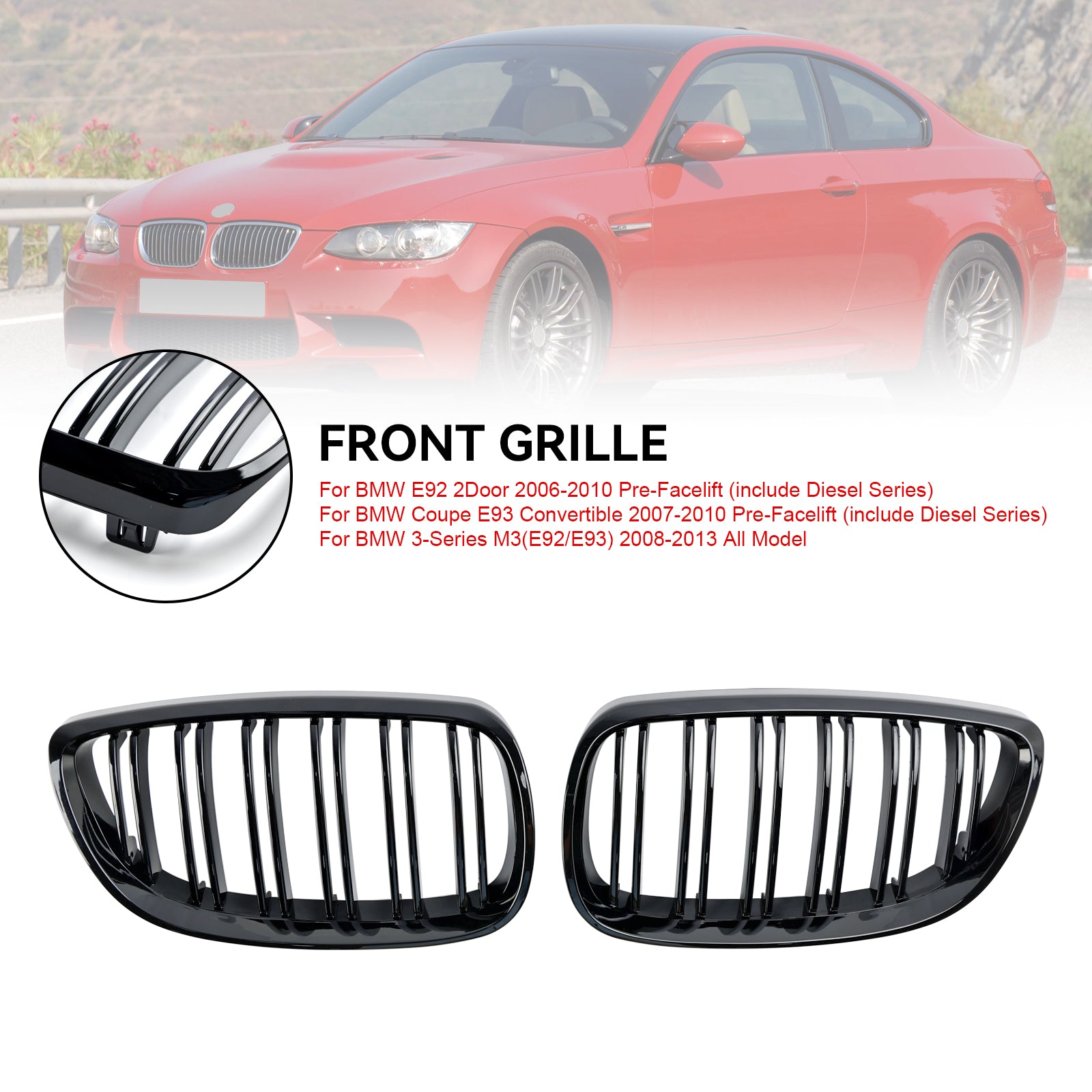 2008-2013 BMW Série 3 M3 (E92/E93) Calandre avant noire brillante