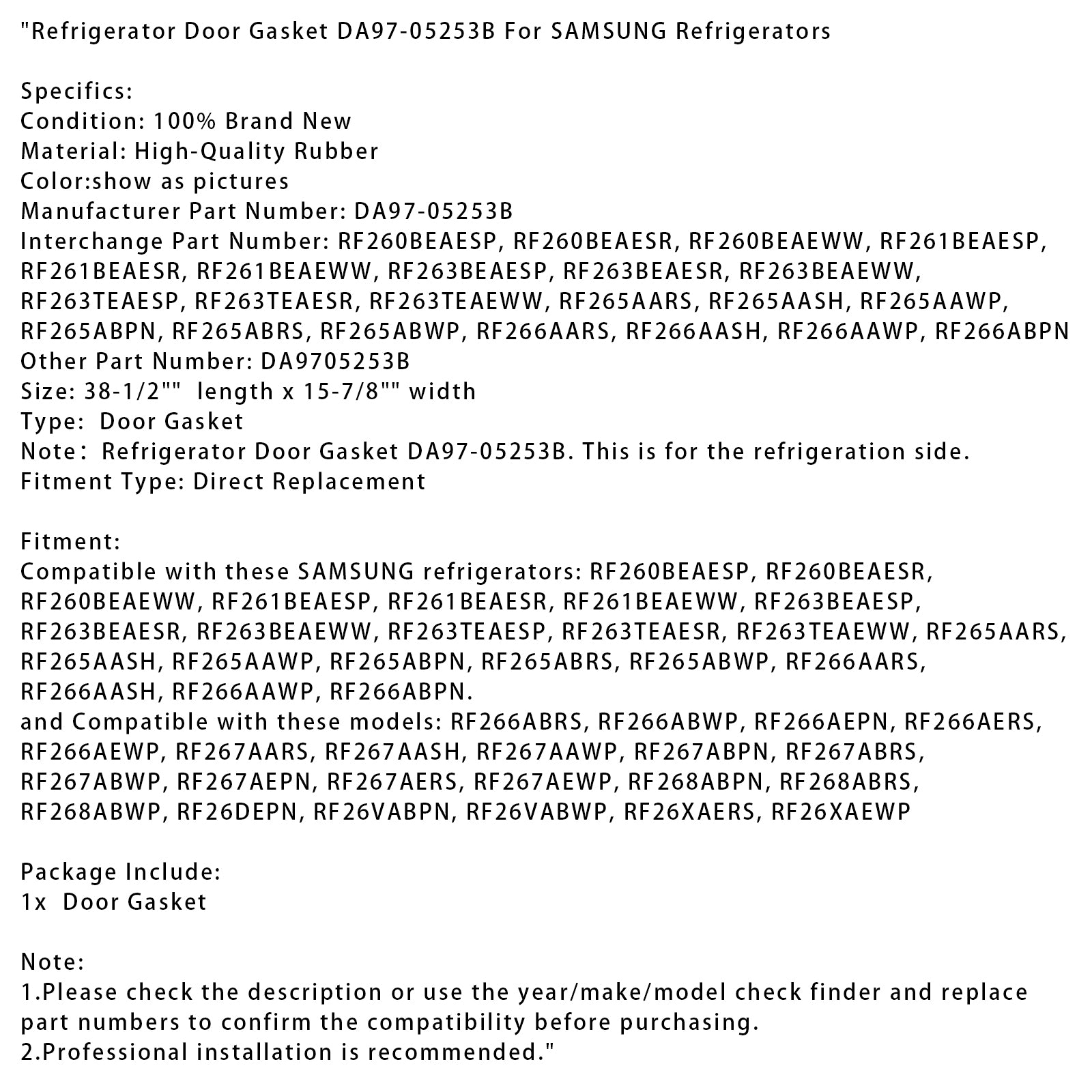 Kjøleskap dørpakning DA97-05253B for Samsung kjøleskap