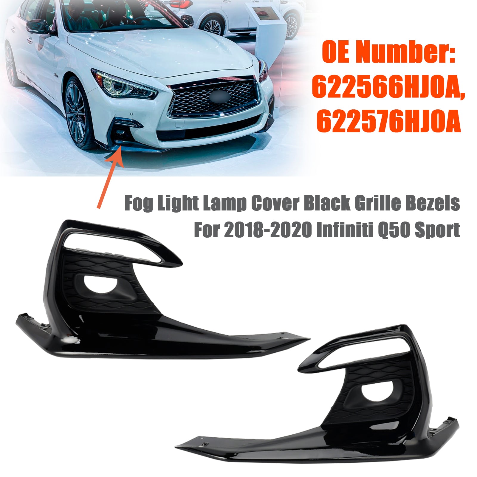 2018-2020 Infiniti Q50 Sport Bumper Hmlové svetlo lampa Čierne Grille Ráby