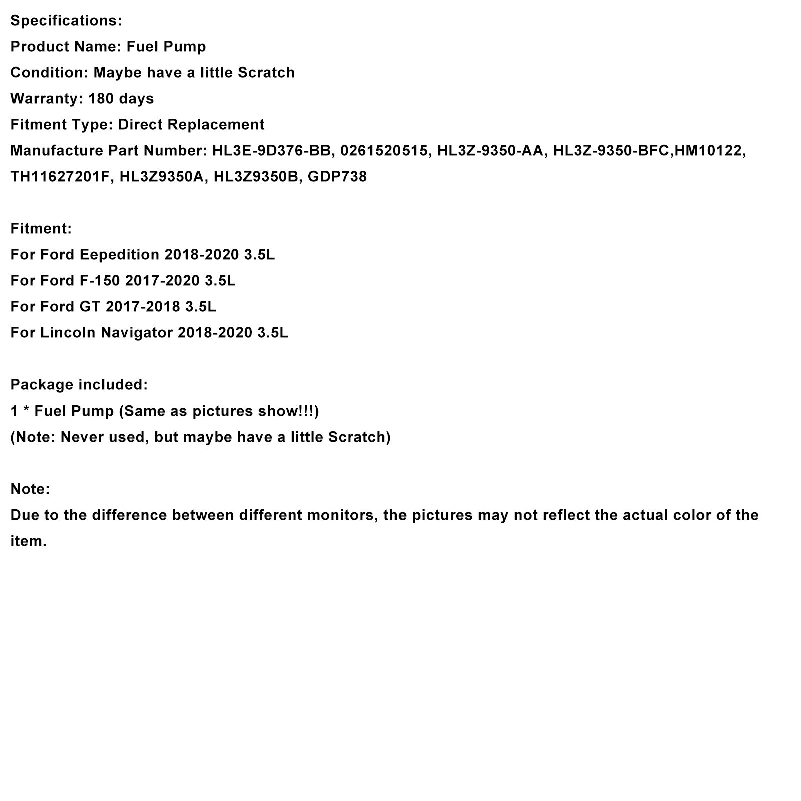 High Pressure Fuel Pump HL3E-9D376-BB Fit Ford F150 V6 3.5L 2017-2019
