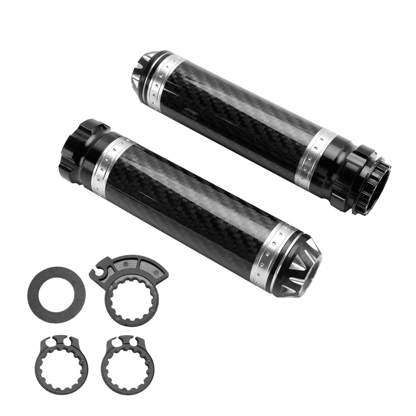 7/8"/22mm Motorfiets Stuur Handgrepen Carbon Universeel Groen Voor Motorfiets Zilver