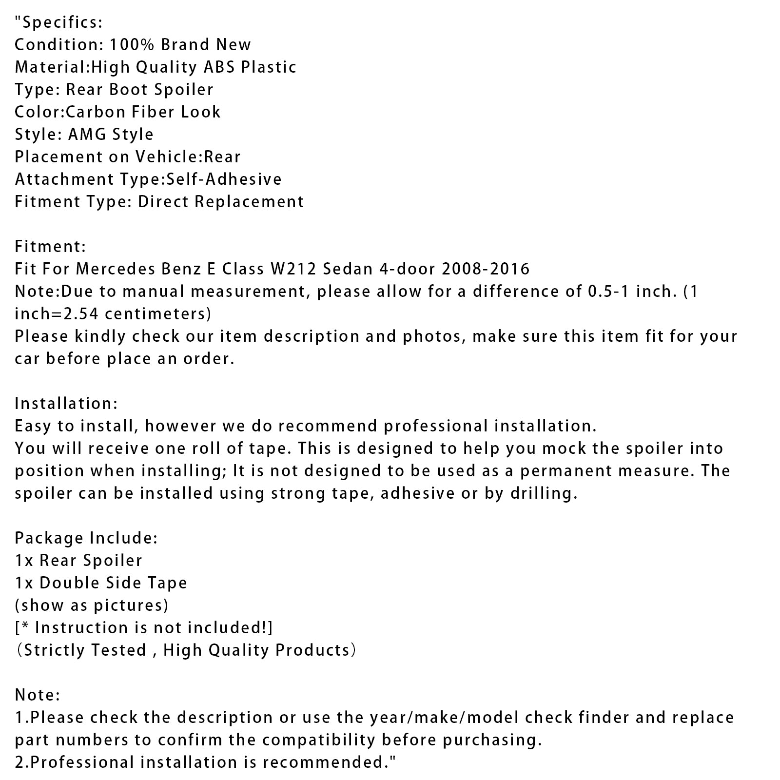 Mercedes-Benz Classe E 2008-2016 W212 Becquet de coffre arrière aspect fibre de carbone