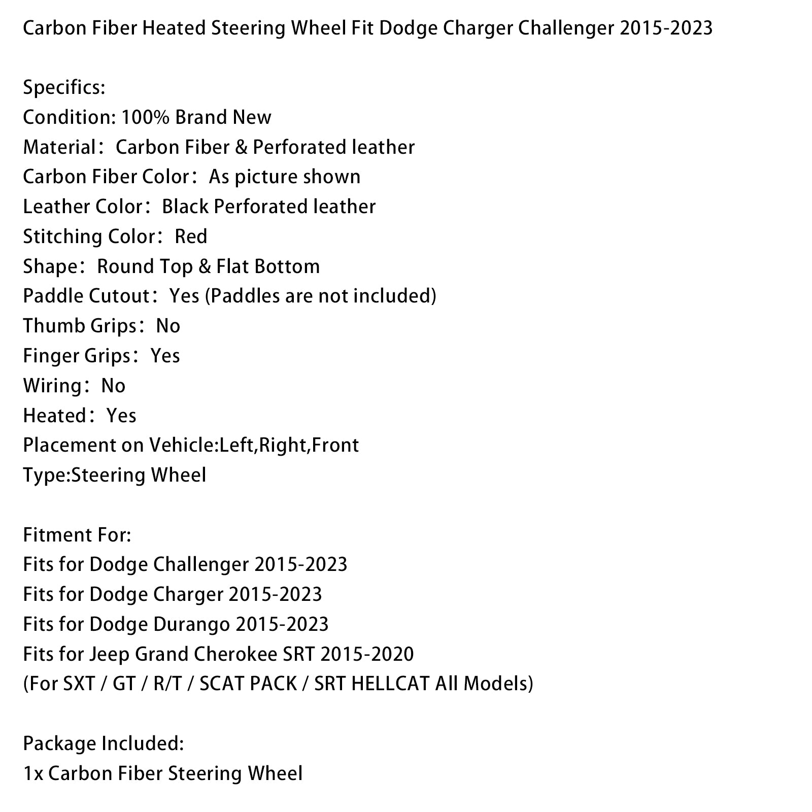 2015-2023 Dodge Durango Carbon Fiber Heated Steering Wheel