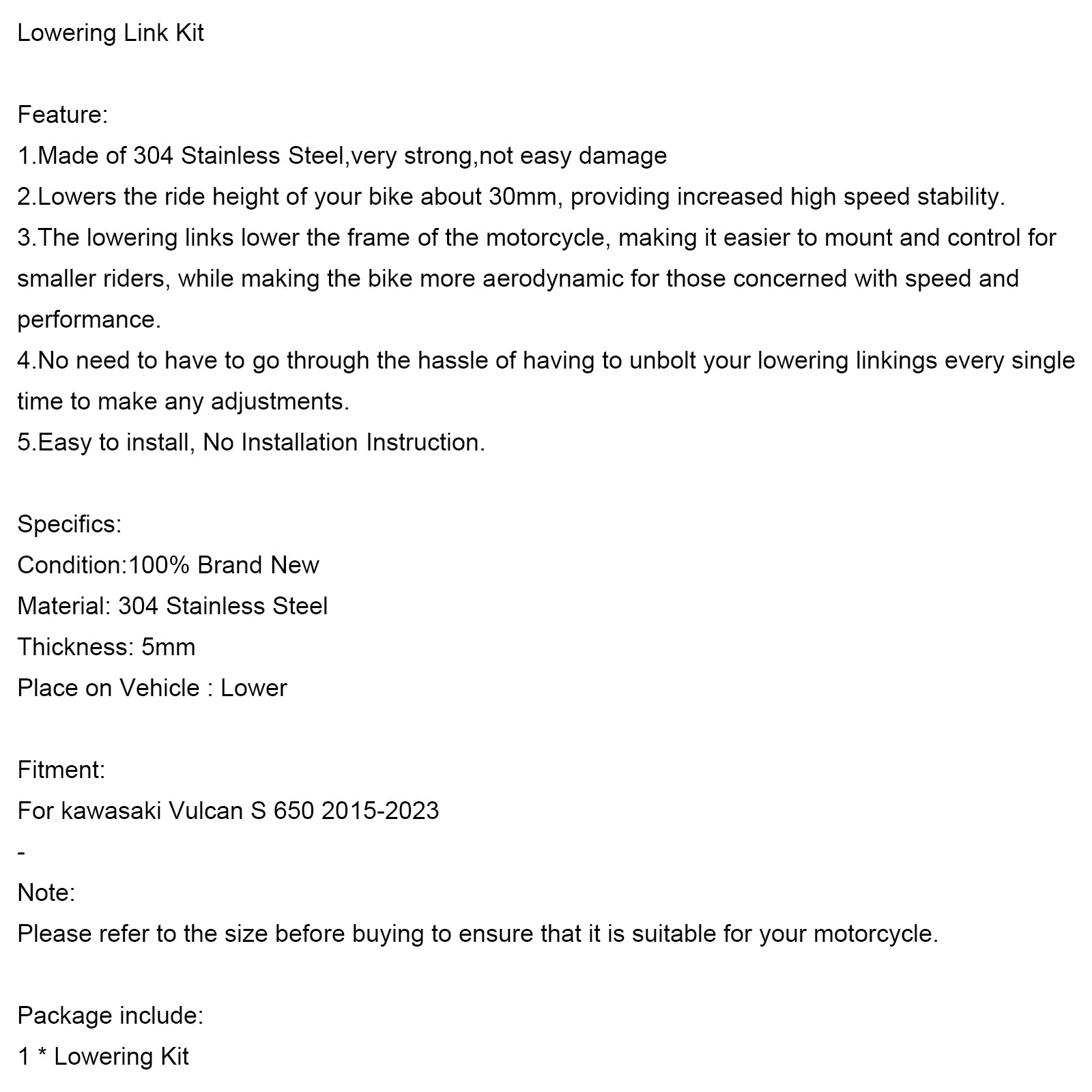 2015-2023 KAWASAKI Vulcan S 650 Vering Verstelbare verlagingslink Dogbone