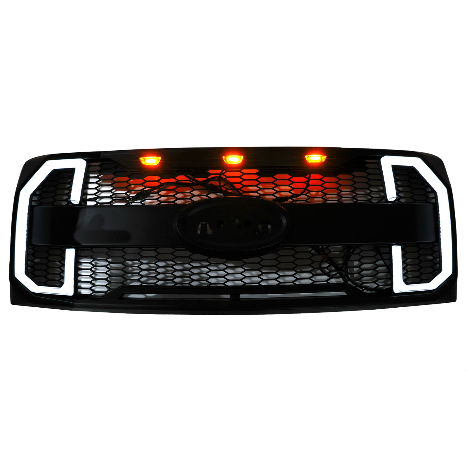 2009-2014 Ford F150 Matte Black Raptor Style Front Bumper Grille Grill W/LED