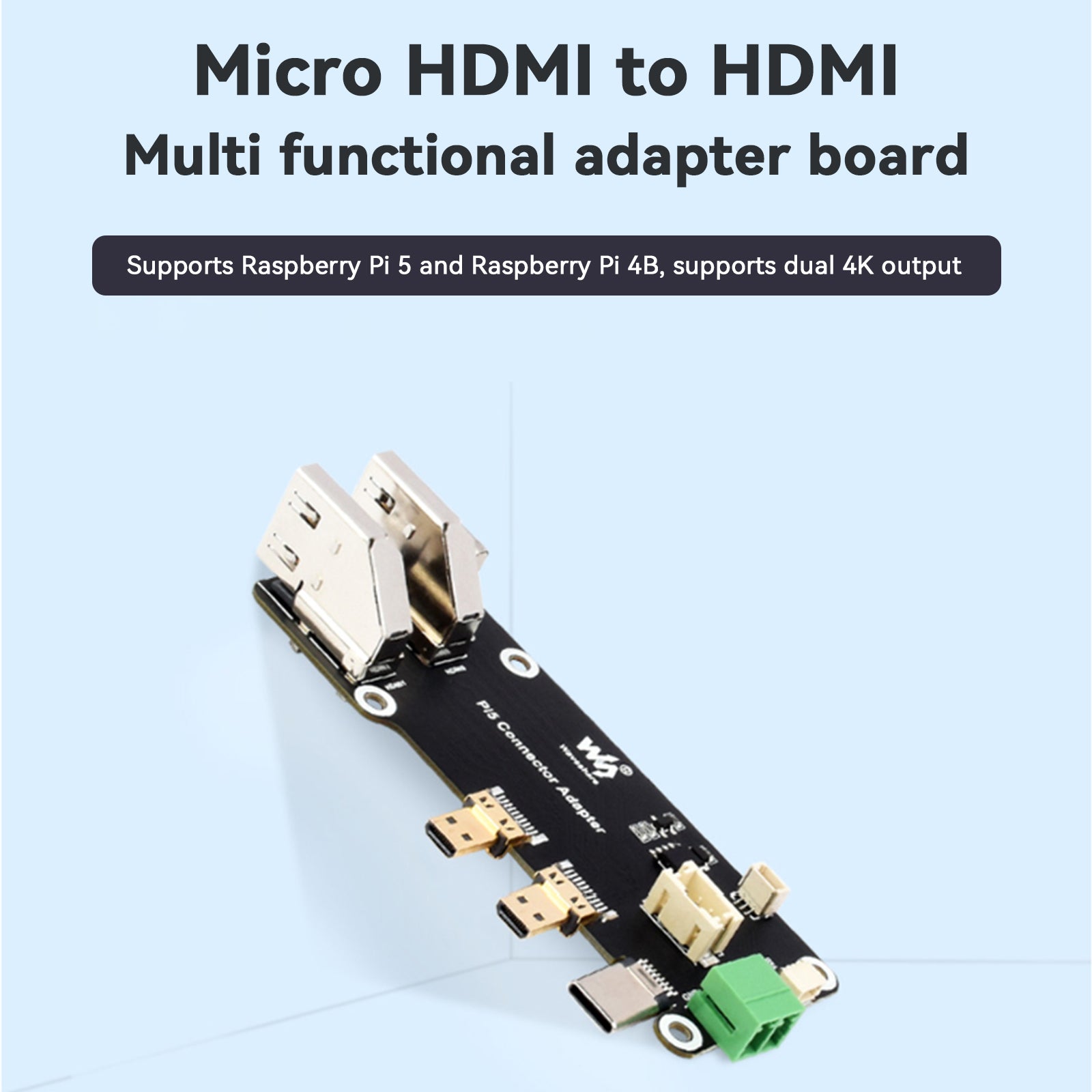 Raspberry PI Multi-Function Expansion Board HDMI Dual 4K Output med PI5/PI4B