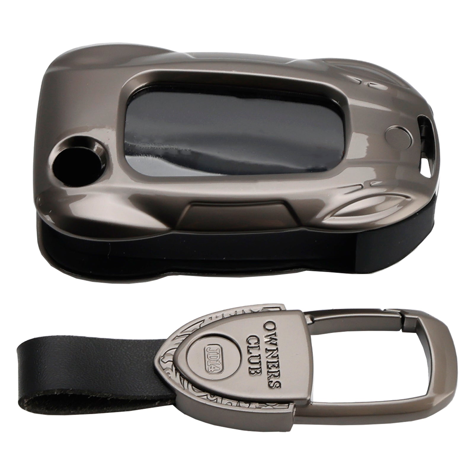 Leather Alloy Zinc Car Key Gray Case Cover For VW Polo Skoda