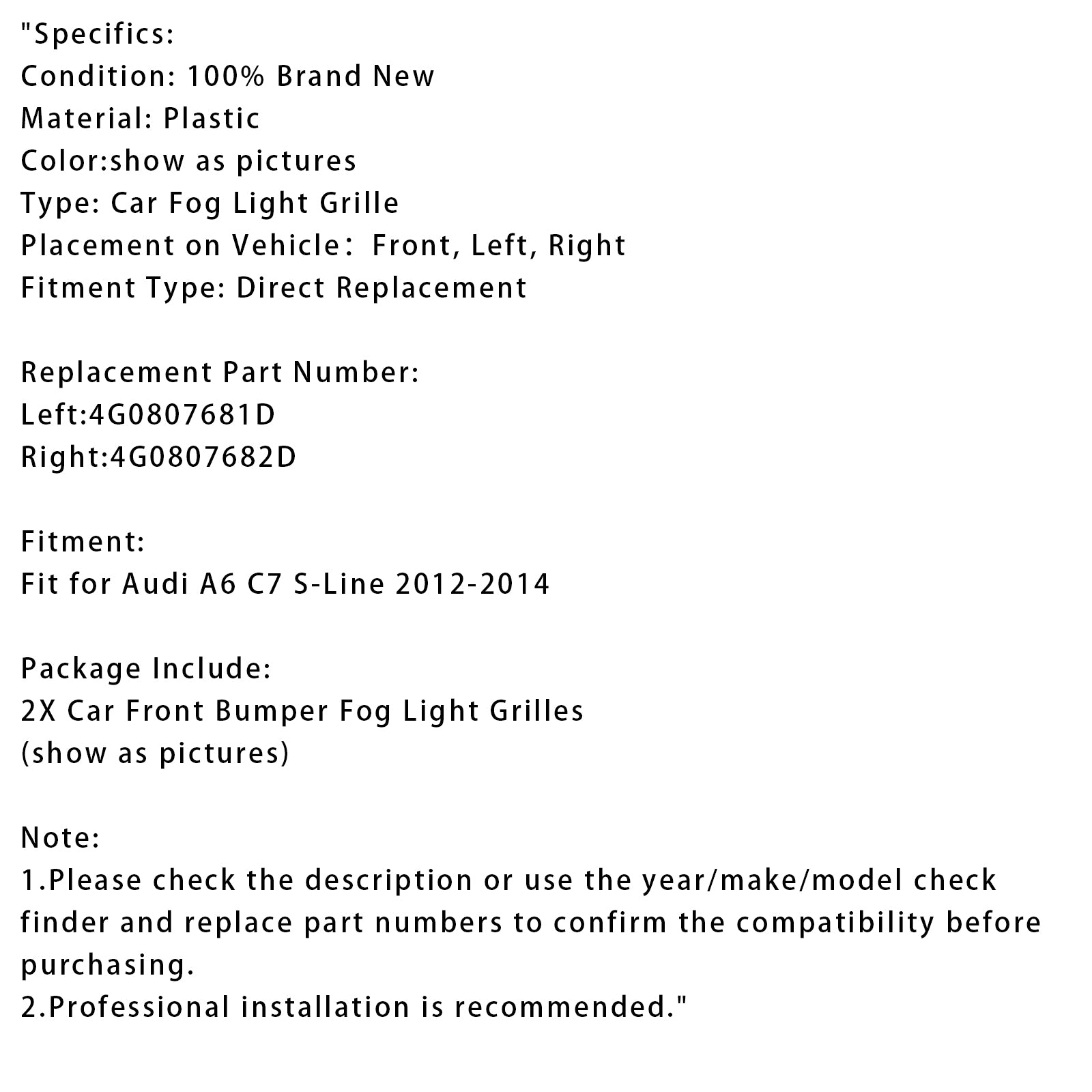 2012-2014 Audi A6 C7 S-Lijn 2X Auto Voorbumper Mistlamproosters
