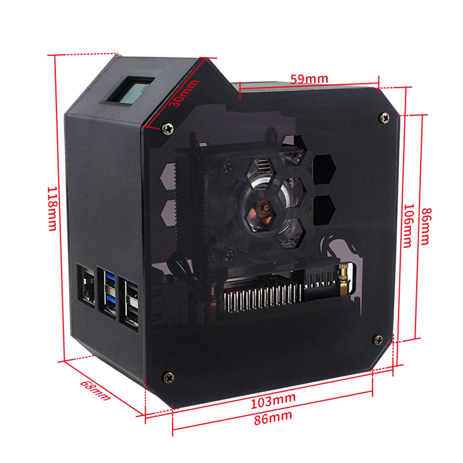 Raspberry Pi 5 Vertikal Tower Fan Set med 0,96 tum OLED SCREEN RADIATOR SCAL