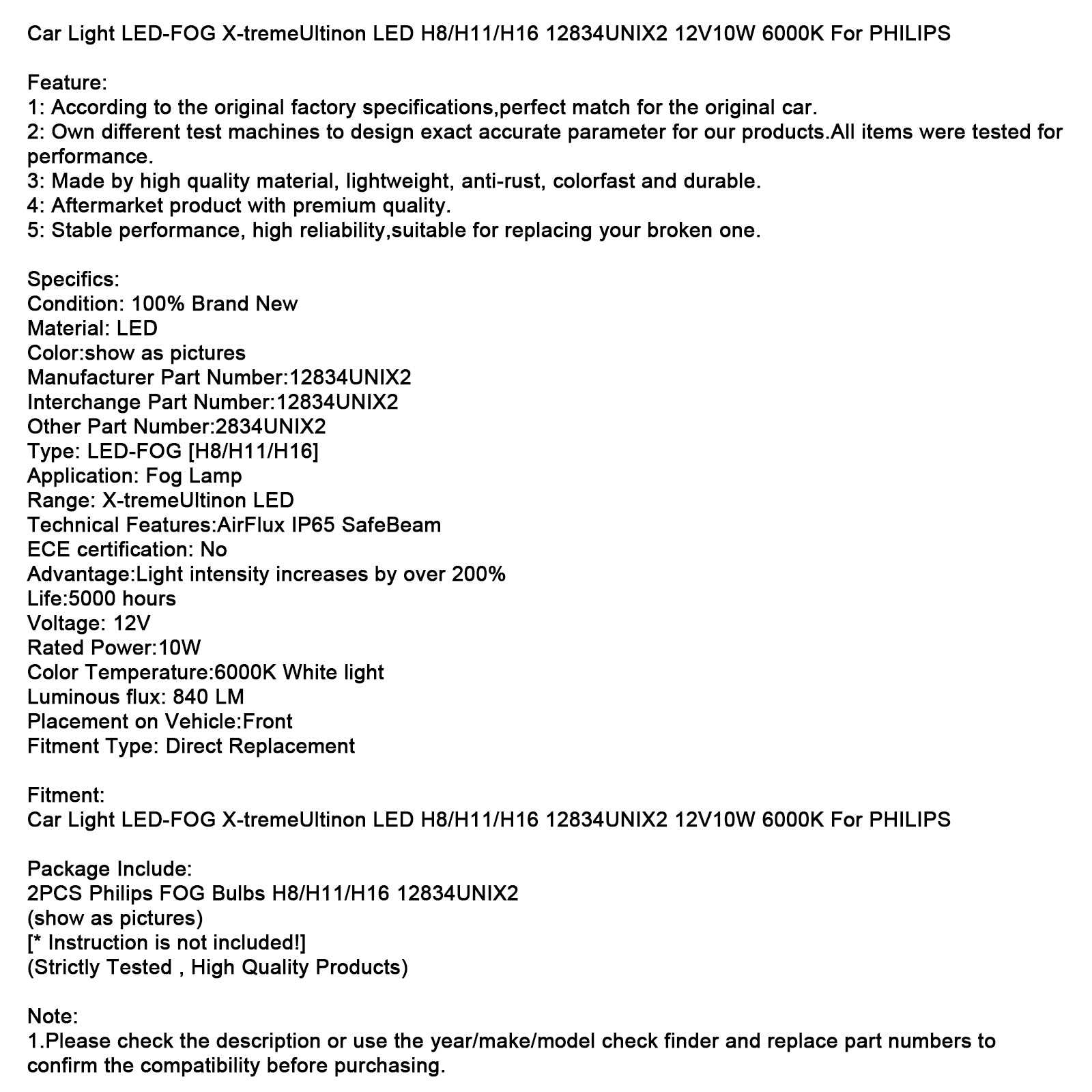 Automobil LED FOG X-TREMEULTINON LED H8/H11/H16 12834unix2 12V10W pre Philips