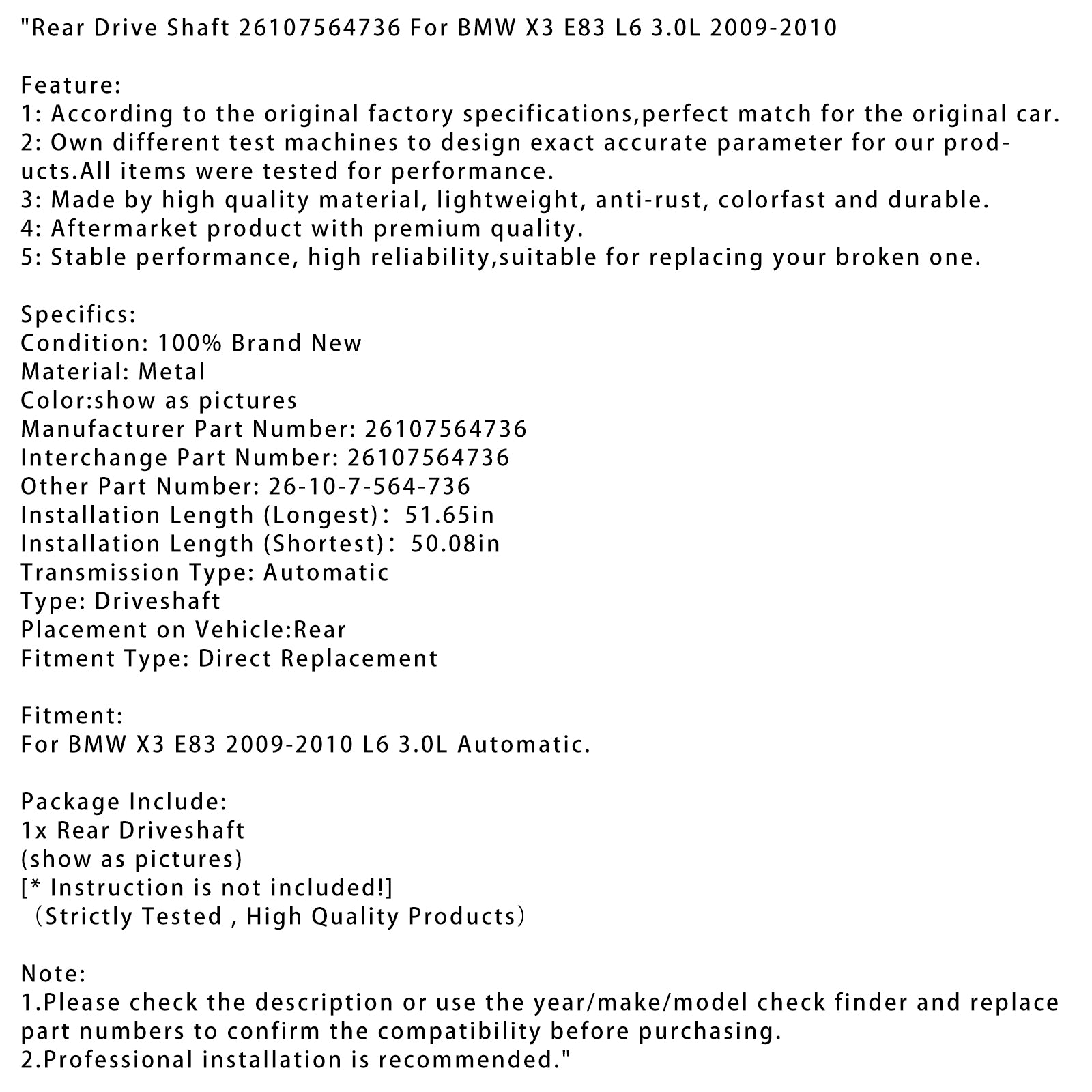 2009-2010 BMW X3 E83 L6 3.0L BAKSIKTNING Axel 26107564736