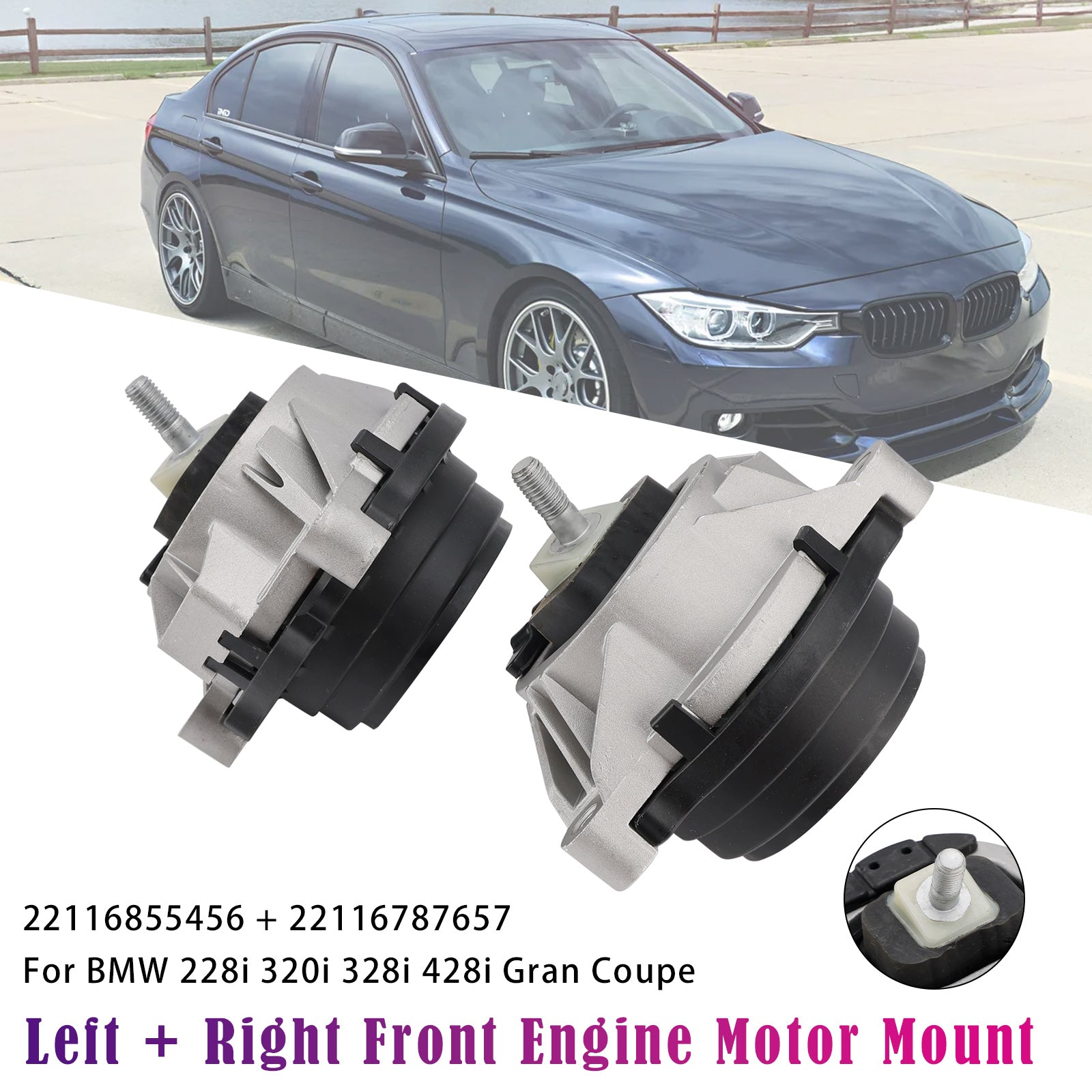 Left + Right Front Engine Motor Mount For BMW 228i 320i 328i 428i 2014-2016