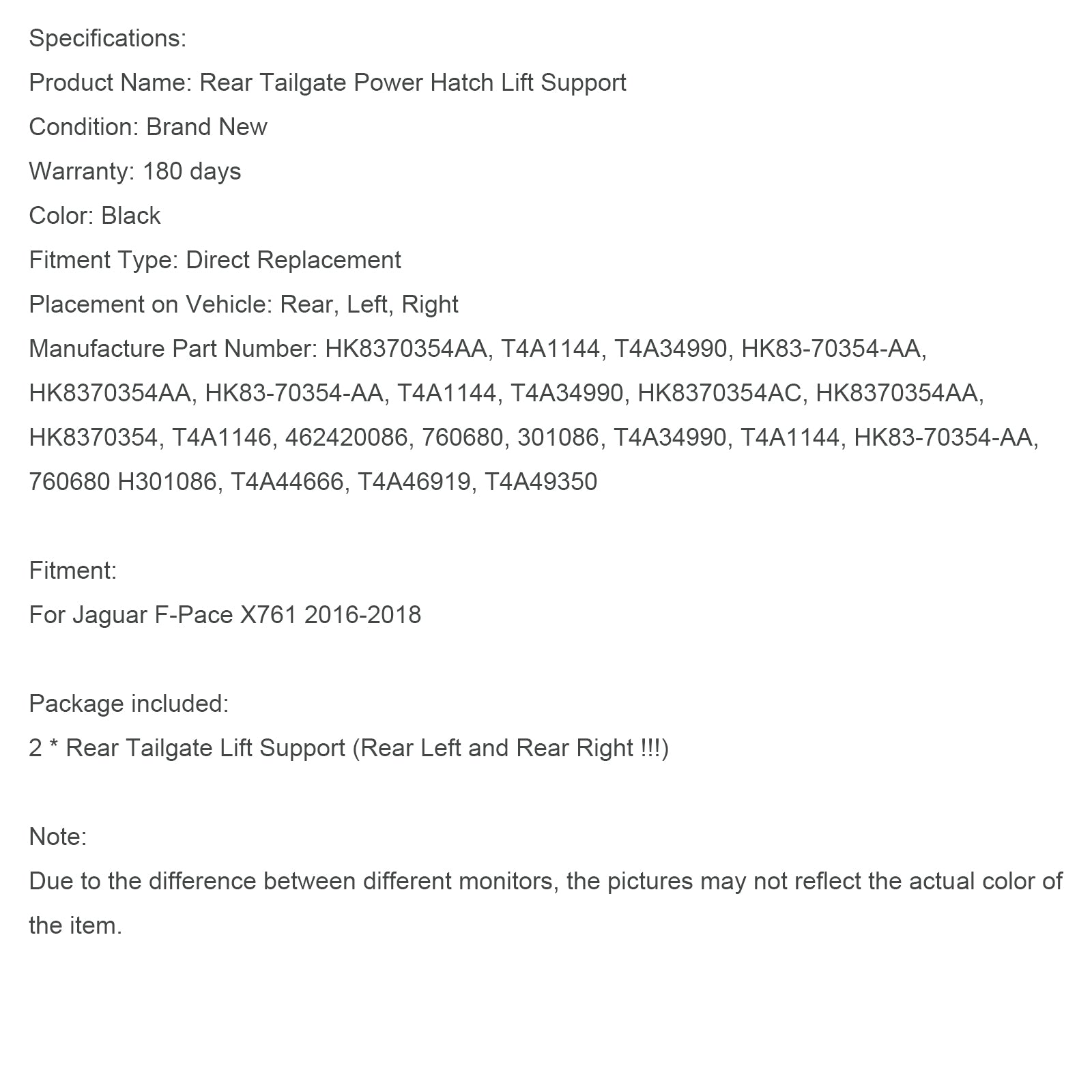 2016-2018 Jaguar F-Pace X761 2pcs Struts de hayon électrique arrière HK8370354AA