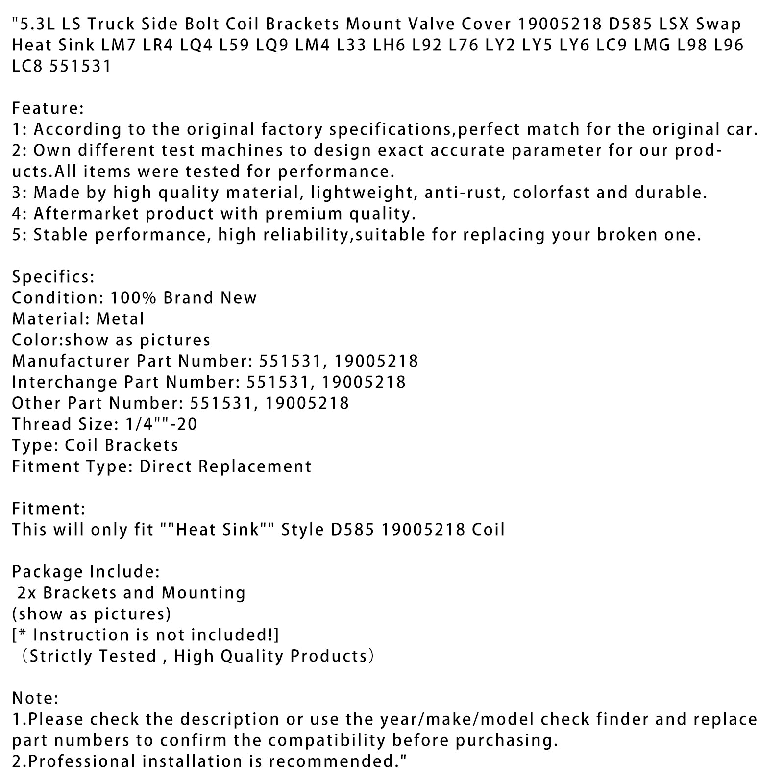 5.3L LS Truck Side Bolt Coil-beugels monteren kleppendeksel 19005218 D585 LSX Swap