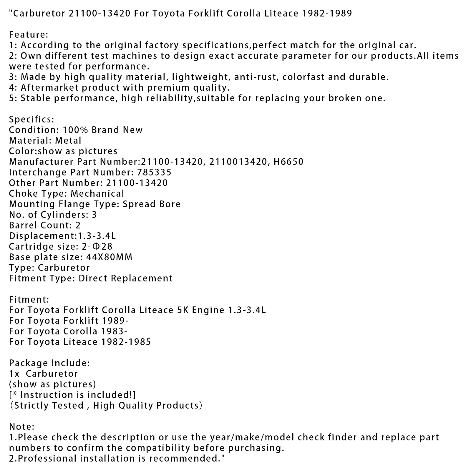Carburador de carretilla elevadora Toyota de 1989 en adelante 21100-13420
