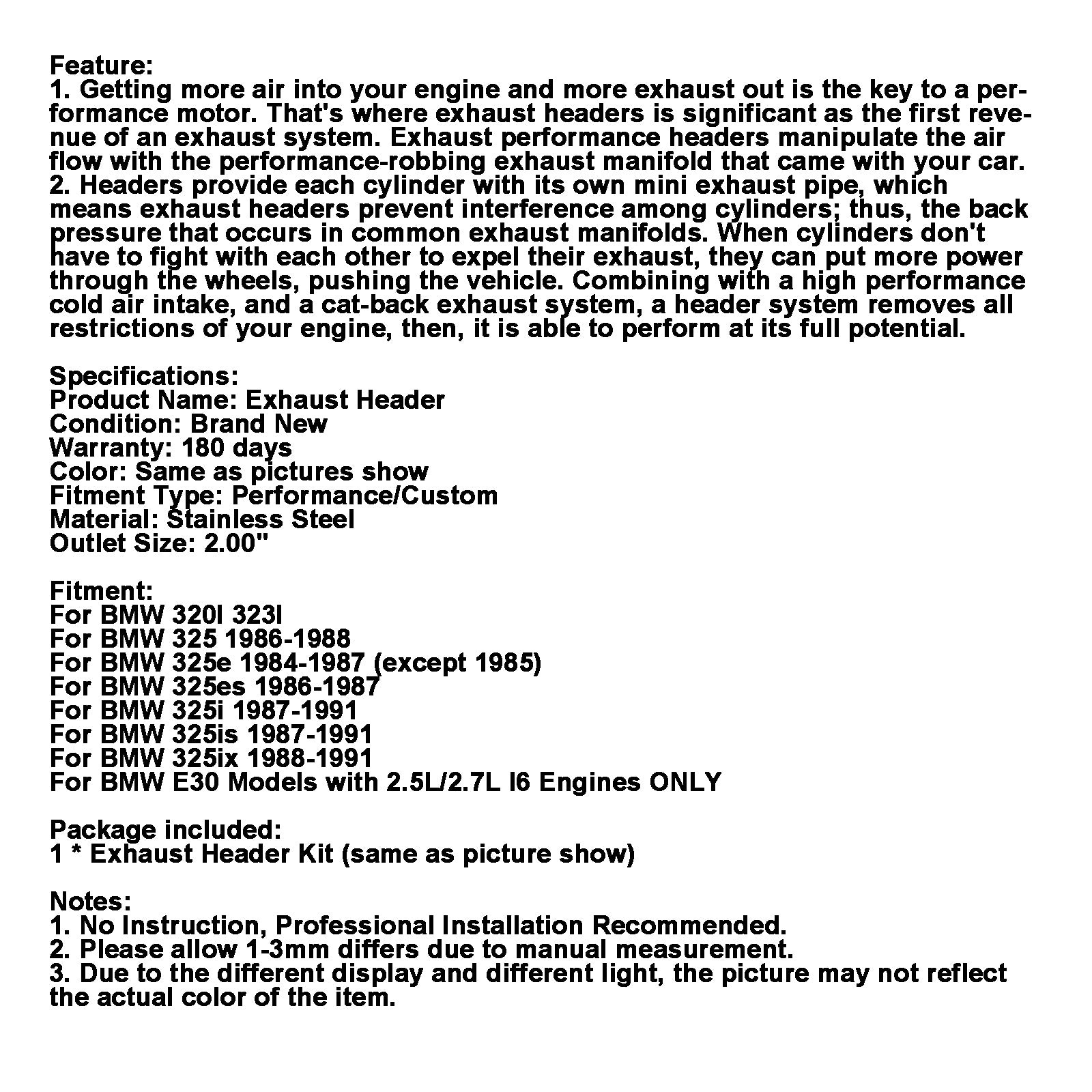 Colector de escape de acero inoxidable compatible con BMW E30 320I 323I 325I 325IX 1988-1993