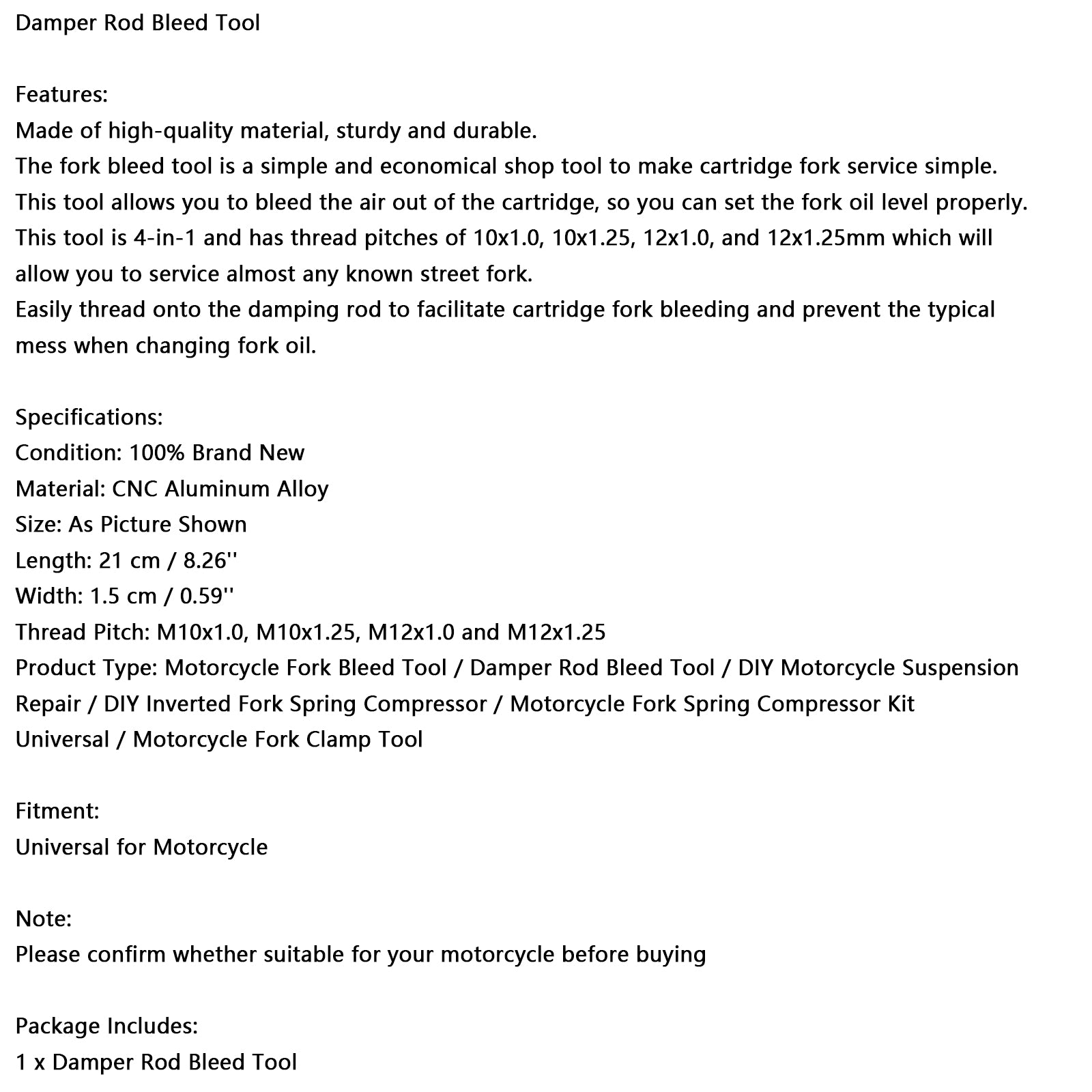 Univerzálny motocyklový vidlicový krvácanie nástroja DIY Suspension Opravy tlmič