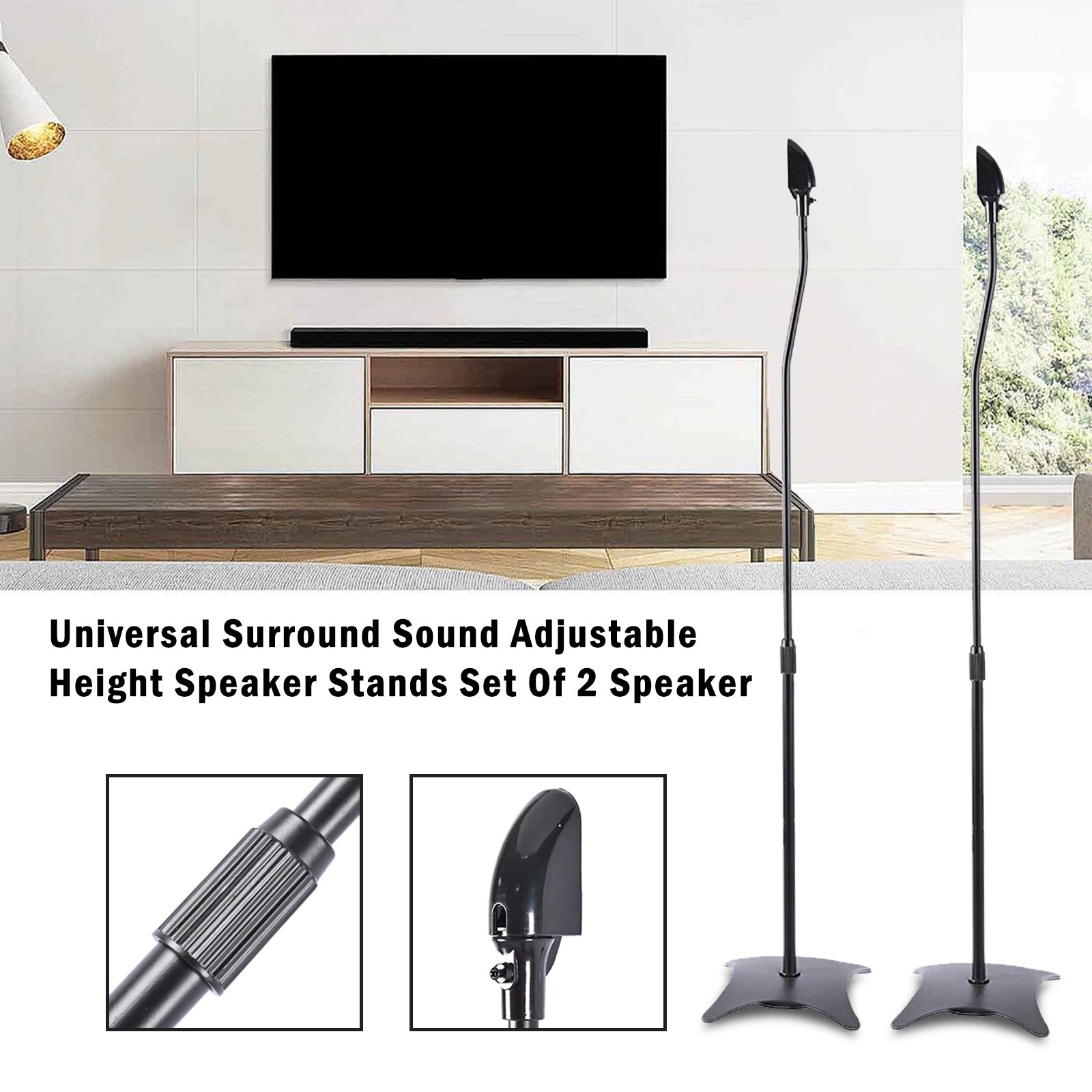 Universal Surround Sound Adjustable Height Speaker Stands Set Of 2 Speaker