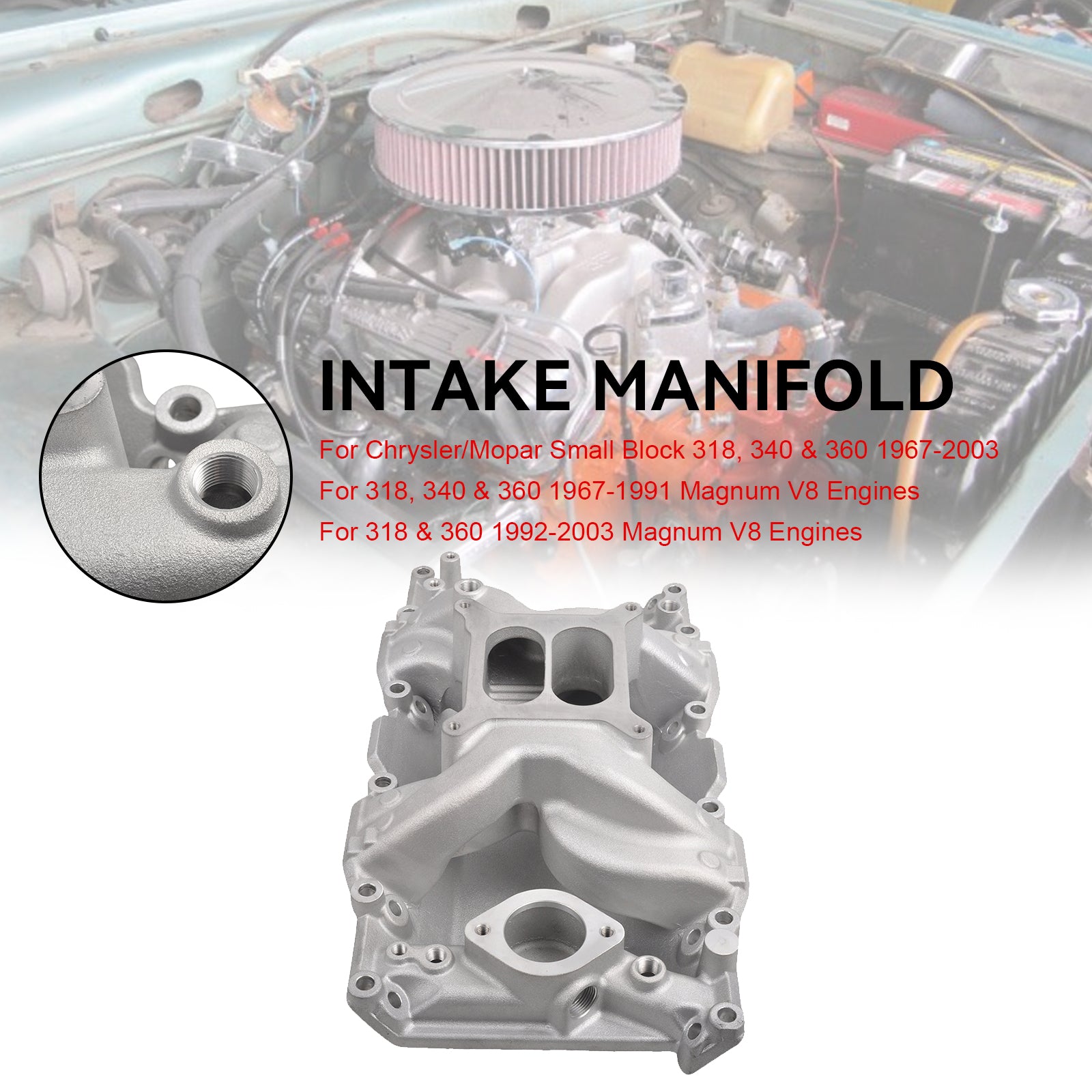 Intake Manifold Fit Chrysler Mopar Small Block 318 340 360 1967-2003 Aluminum