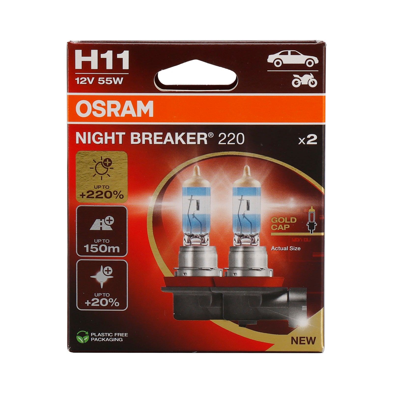 2PCS Car Breaker Night Breaker H11 64211NB220 12V 55W para Osram