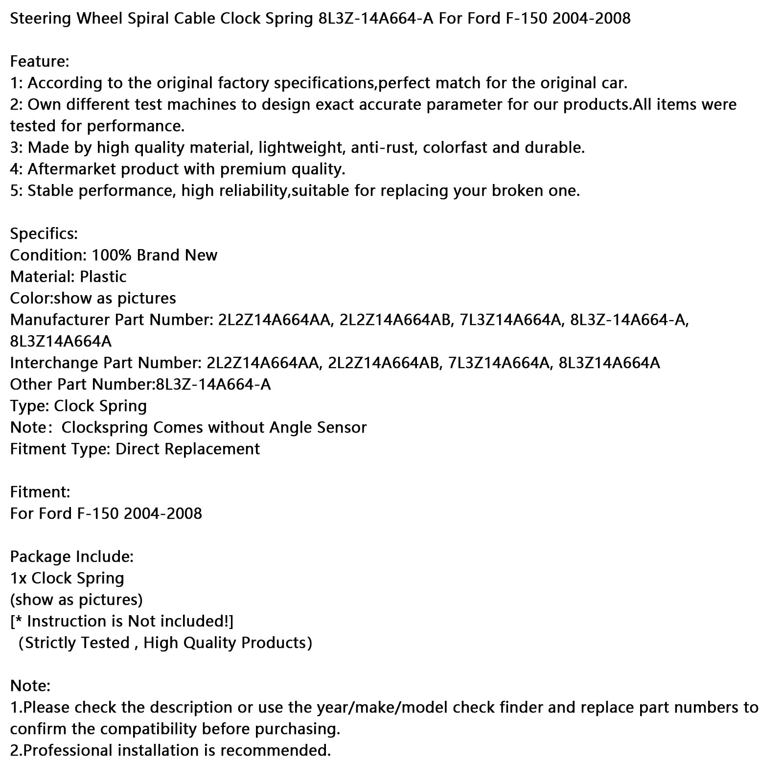 Špirálové káblové kolesá volantu Spring 8L3Z-14A664-A pre Ford F-150 2004-2008