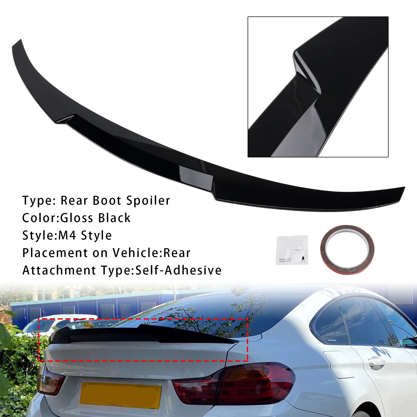 2014-2020 BMW 4 Series F36 4DR Coupe M4 Style Gloss Black Rear Boot Spoiler