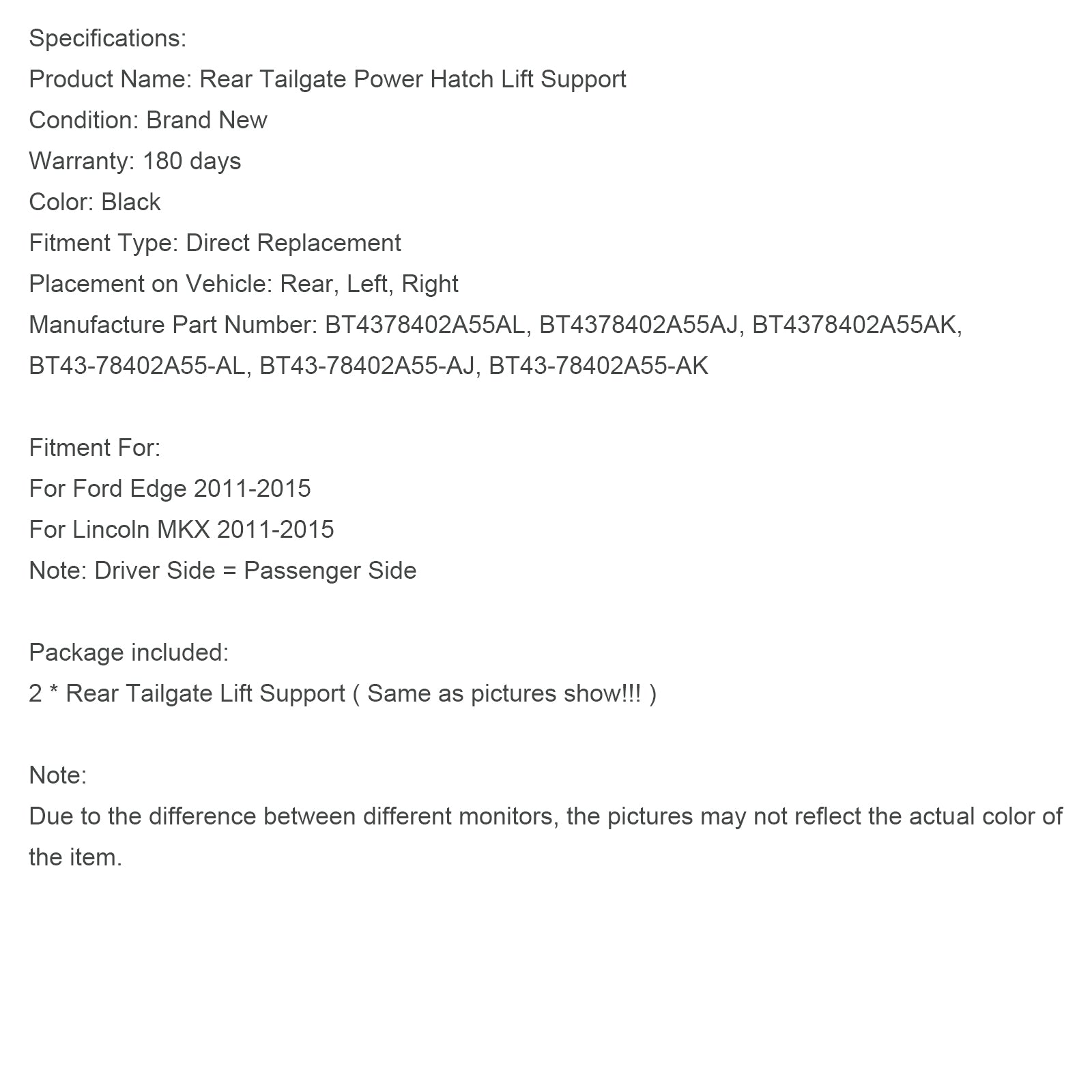 2011-2015 Ford Edge 2PCS Rear Tailgate Power Lift Supports Strut